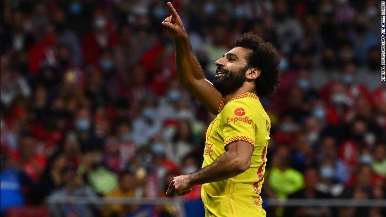 Mo Salah celebrates after scoring the winning goal against Atlético Madrid in the Champions League on Tuesday.