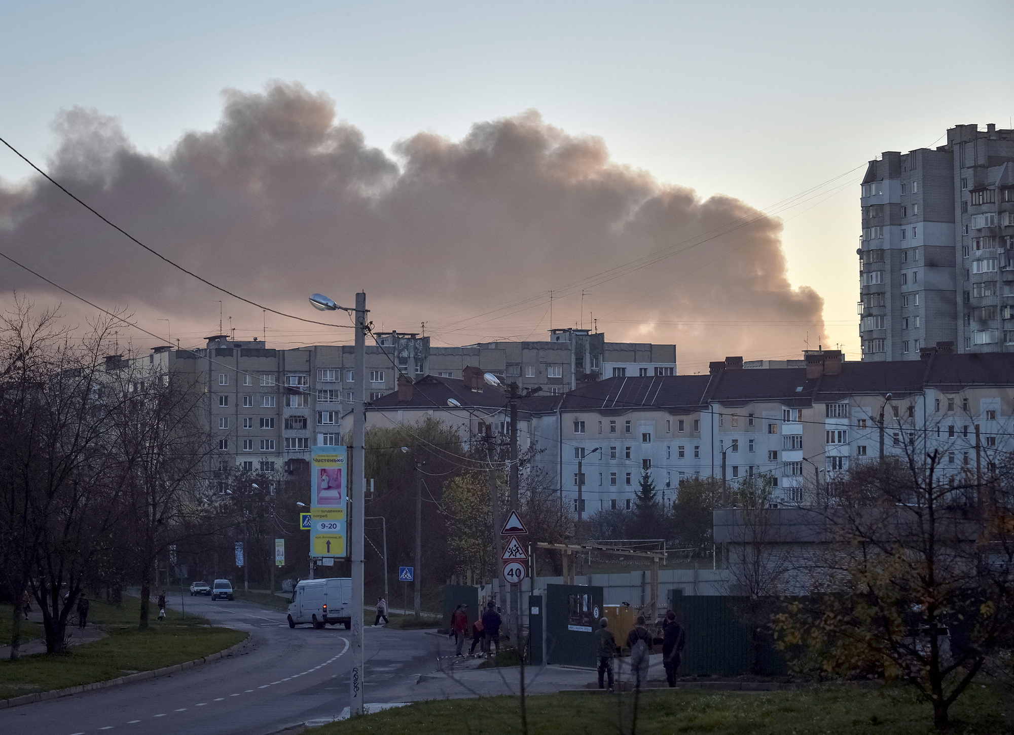 Smoke following a missile attack rises over Lviv, Ukraine, on November 15.