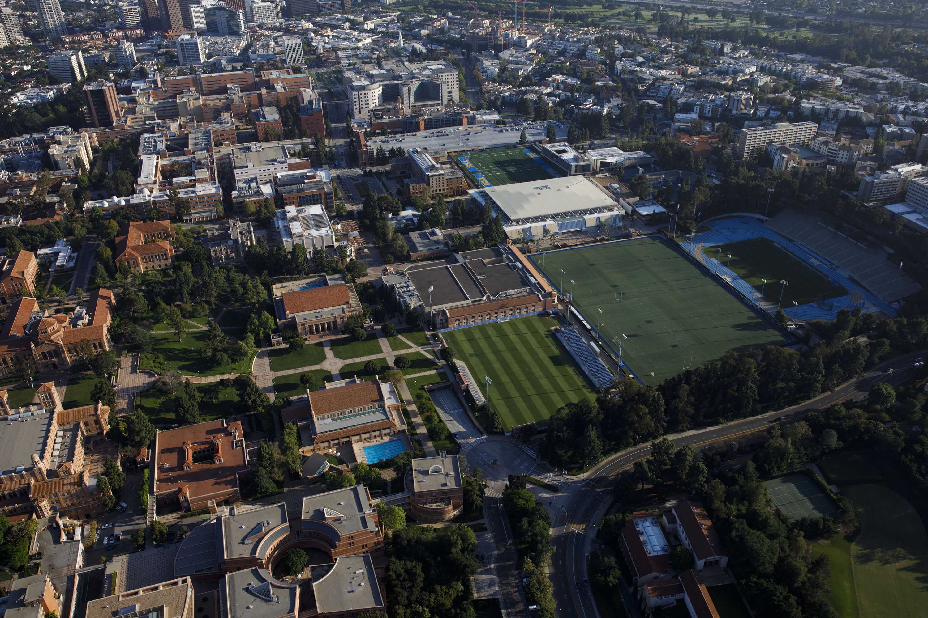 The University of California Los Angeles (UCLA) campus is pictured from above on May 1. 