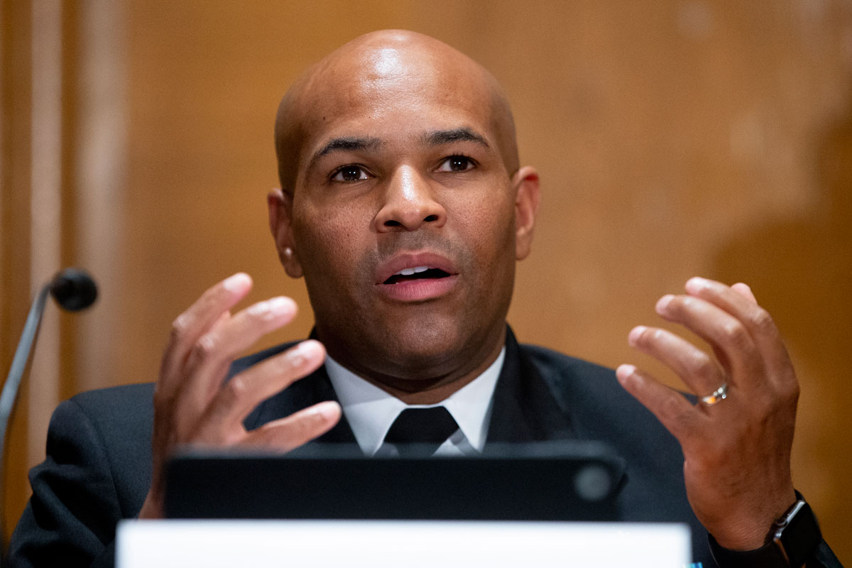 Surgeon General Jerome Adams appears before a Senate Health, Education, Labor, and Pensions Committee hearing to discuss vaccines and protecting public health during the coronavirus pandemic on September 9 in Washington D.C.