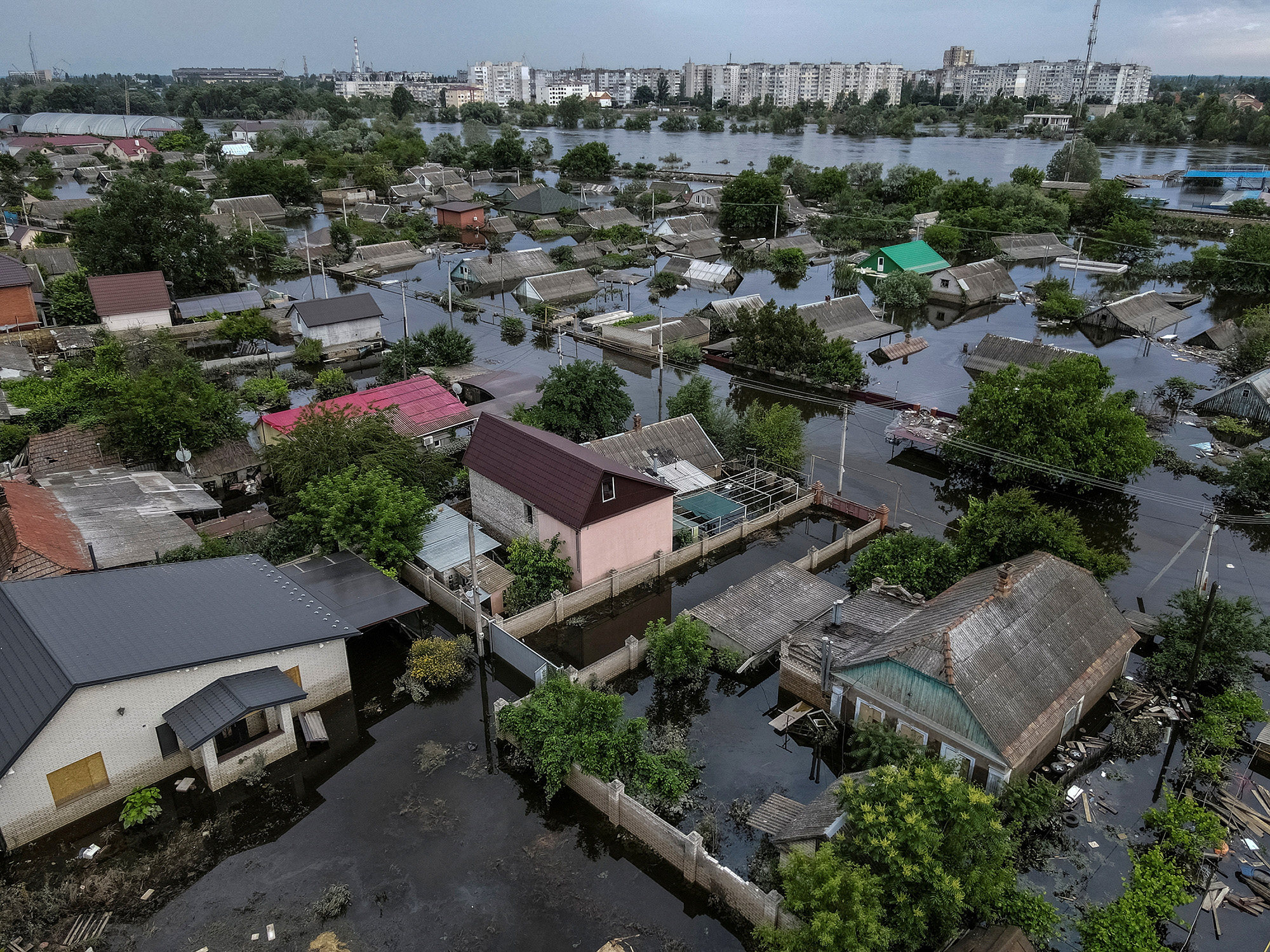 A flooded area after the Nova Kakhovka dam breached, in Kherson, Ukraine, on June 10.