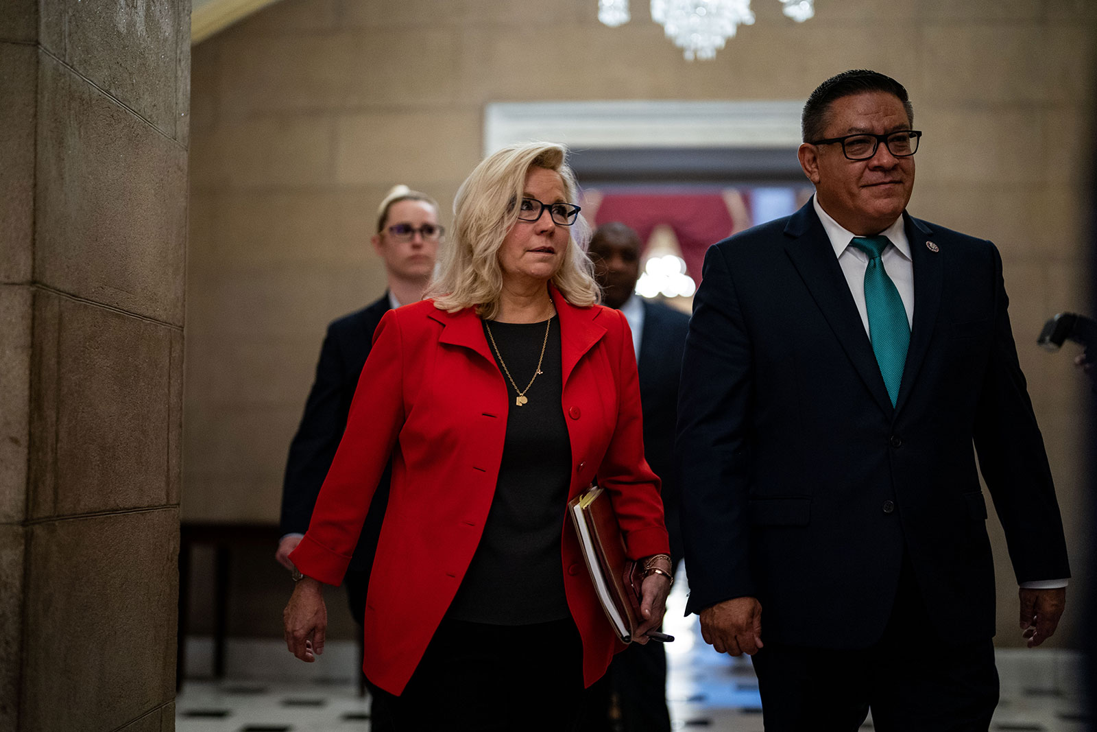 Rep. Liz Cheney walks to a meeting on Capitol Hill on July 28. 