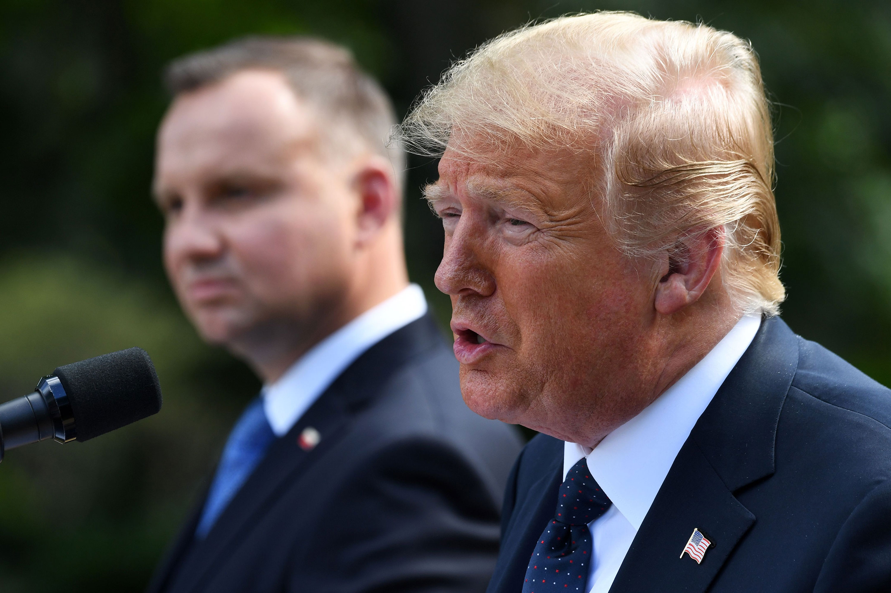 US President Donald Trump and Polish President Andrzej Duda hold a joint press conference in the Rose Garden of the White House on, June 24 in Washington.
