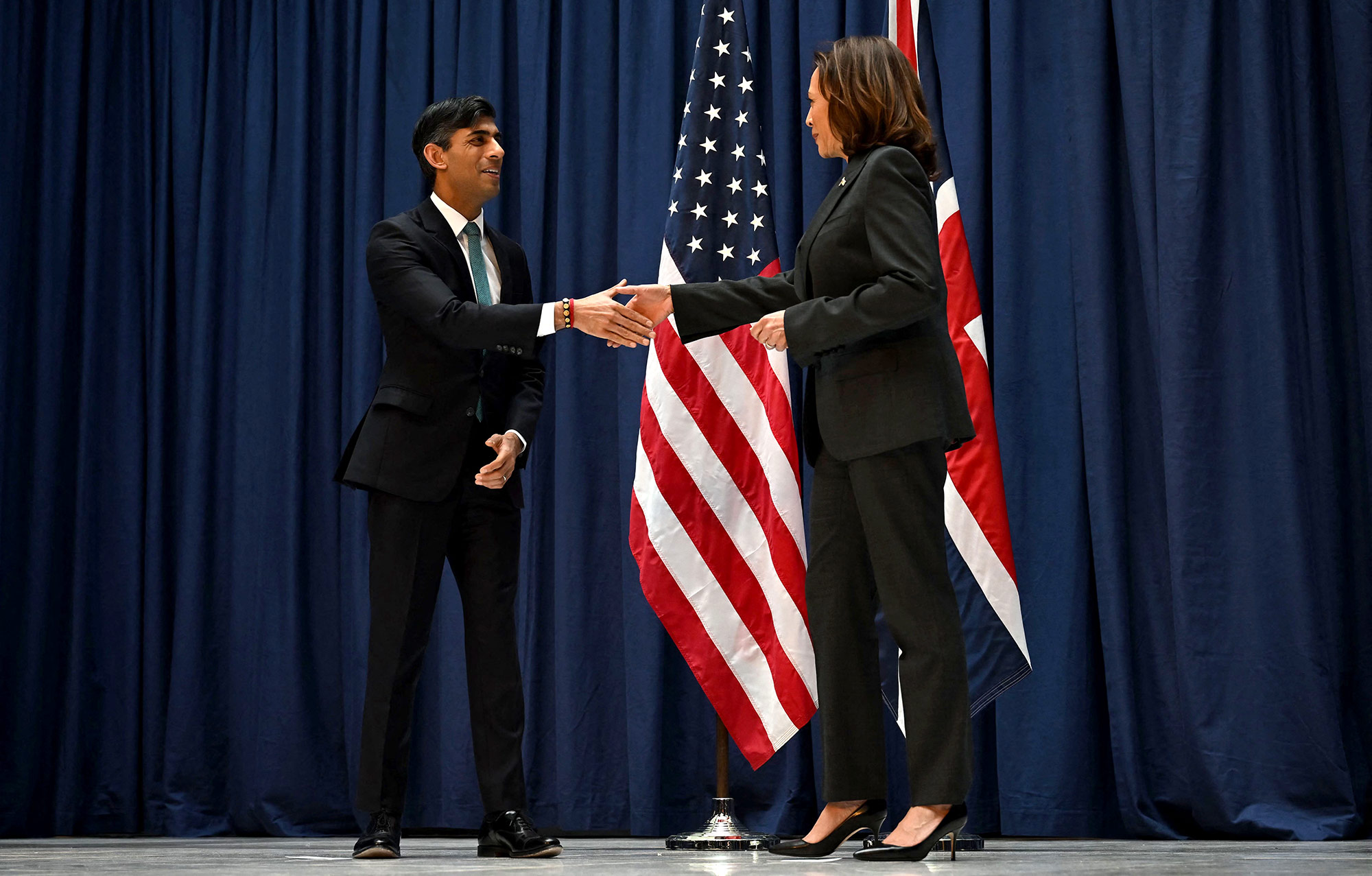 Britain's Prime Minister Rishi Sunak and US Vice President Kamala Harris meet at the Munich Security Conference on February 18. 