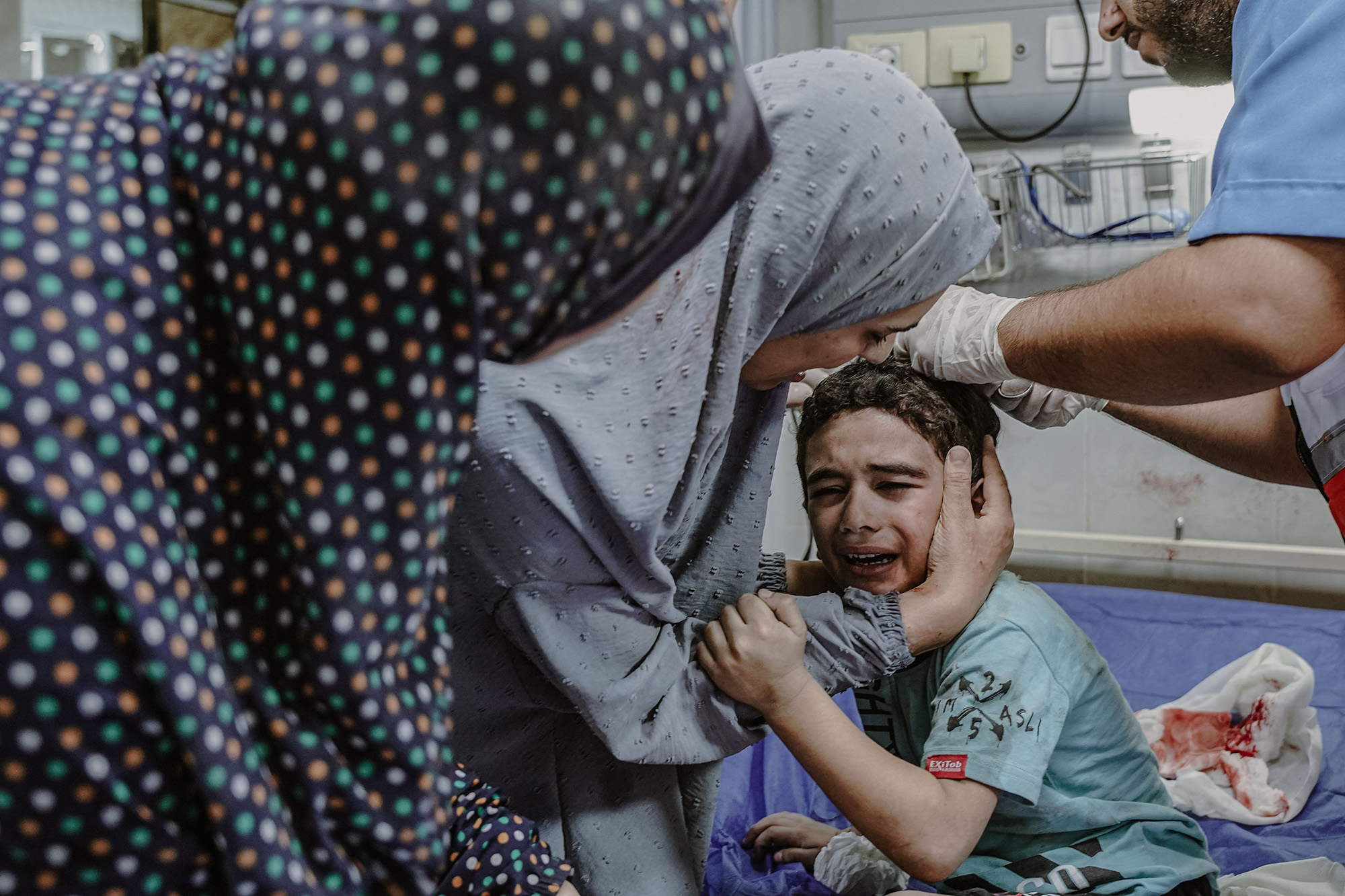 A Palestinian child attends hospital in Gaza on October 13.