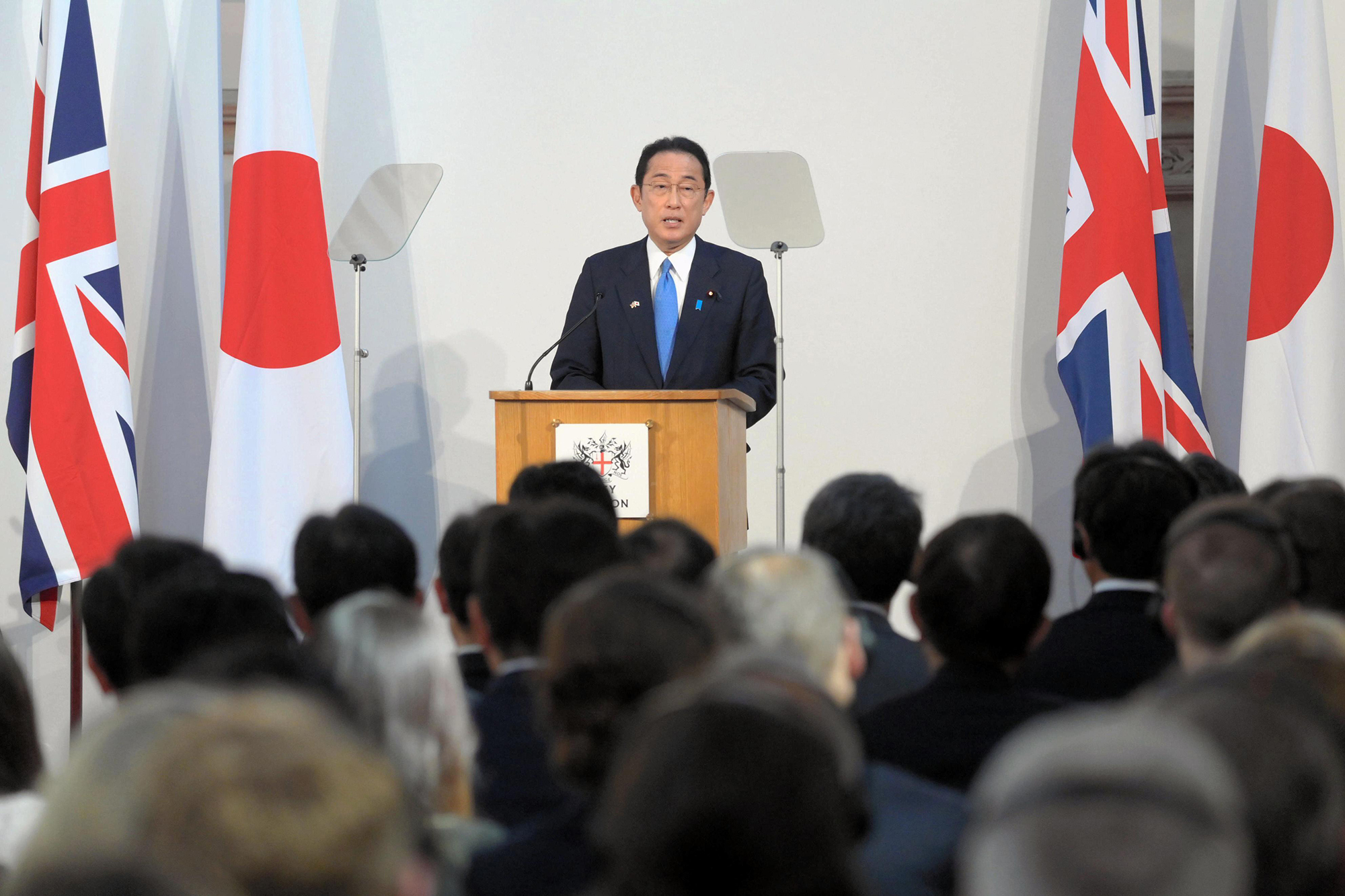 Japanese Prime Minister Fumio Kishida gives a speech in the City of London financial district on May 5.