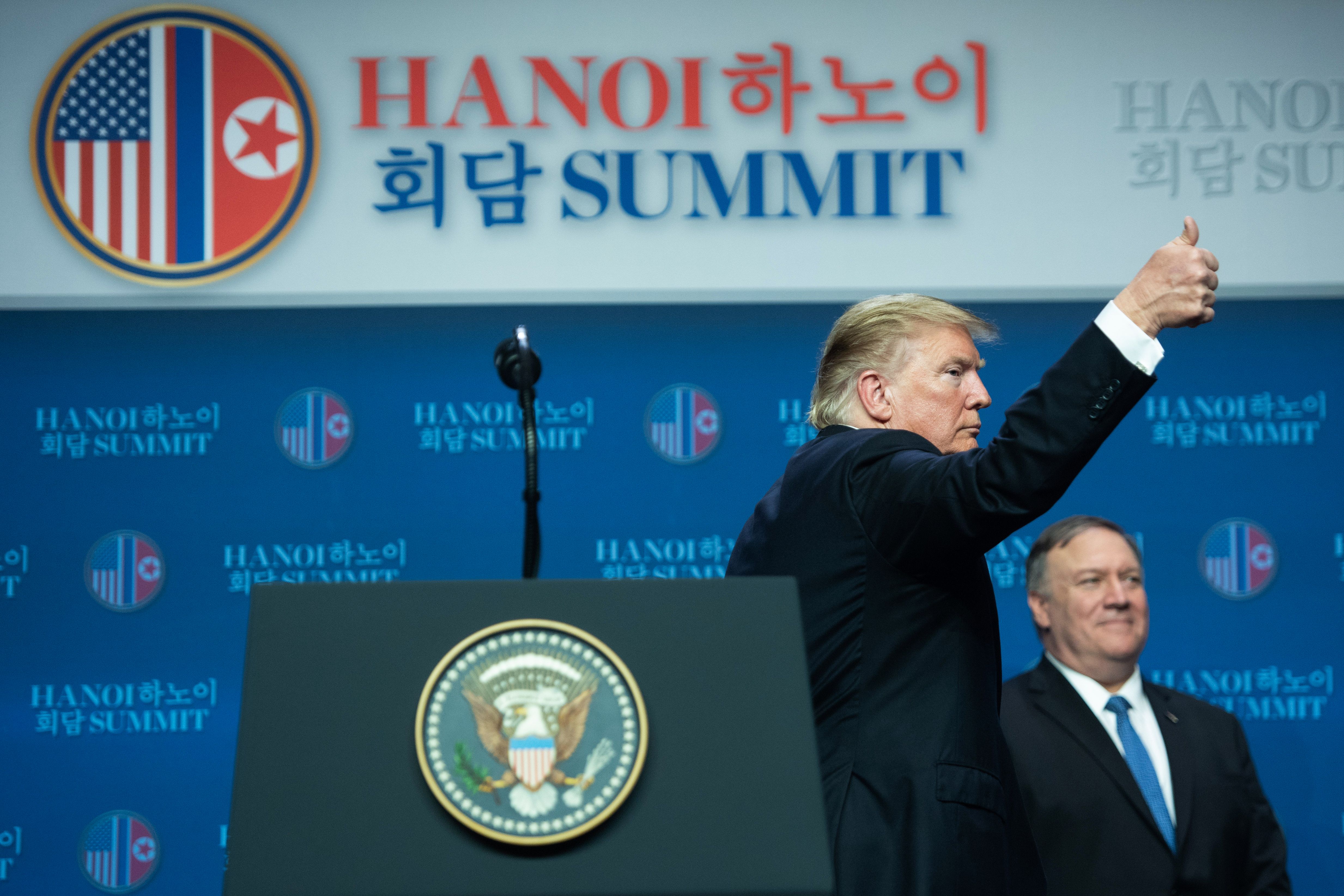 US President Donald Trump at the second US-North Korea summit in Hanoi on February 28, 2019.