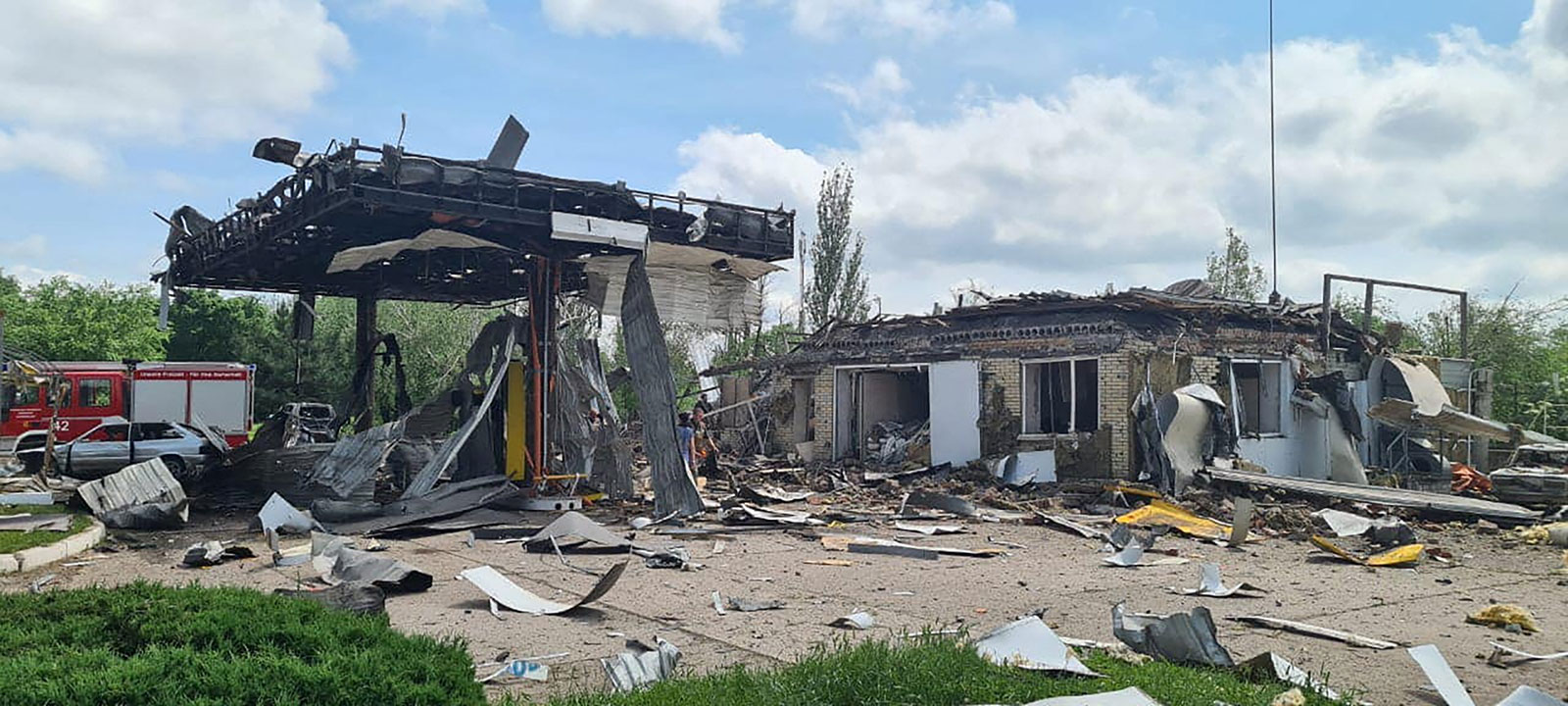 A heavily damaged  gas station is seen after a Russian air strike in Toretsk, Ukraine on May 29