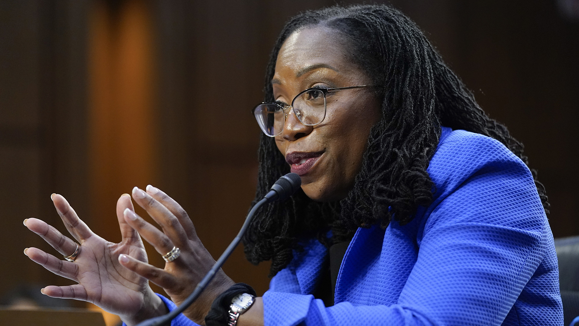 Supreme Court nominee Ketanji Brown Jackson testifies during her Senate Judiciary Committee confirmation hearing on Wednesday, March 23. 