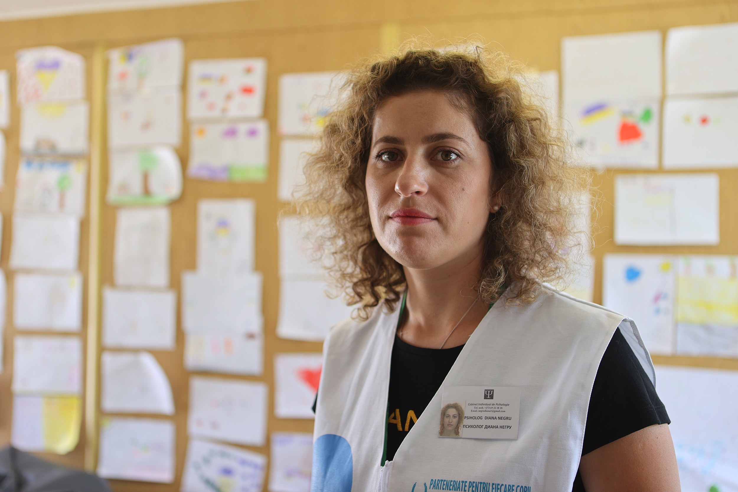 Diana Negru, a psychologist who works at the UNICEF Blue Dot refugee assistance center in Palanca.