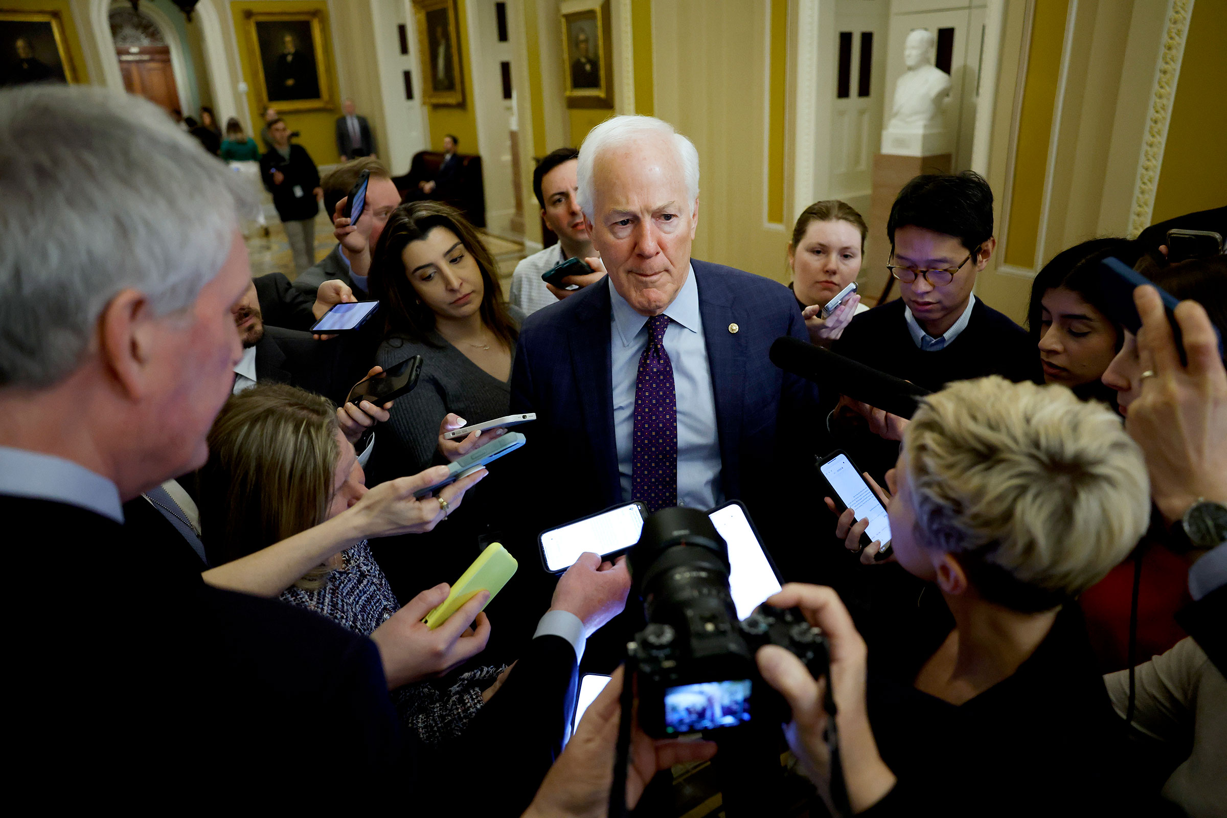 Sen. John Cornyn walks to a vote in the Senate Chambers s at the US Capitol on February 7, in Washington, DC. 