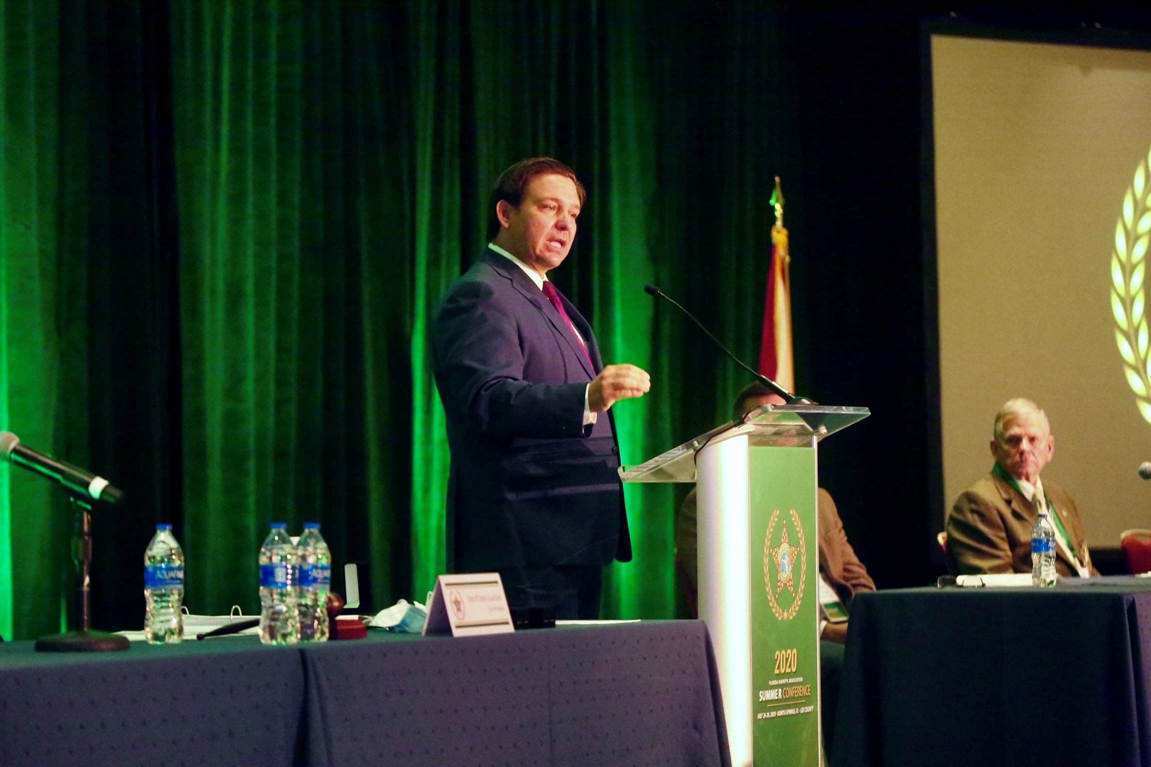 Florida Gov. Ron DeSantis tweeted this photo of himself speaking at a conference hosted by the Florida Sheriffs Association on July 27. 