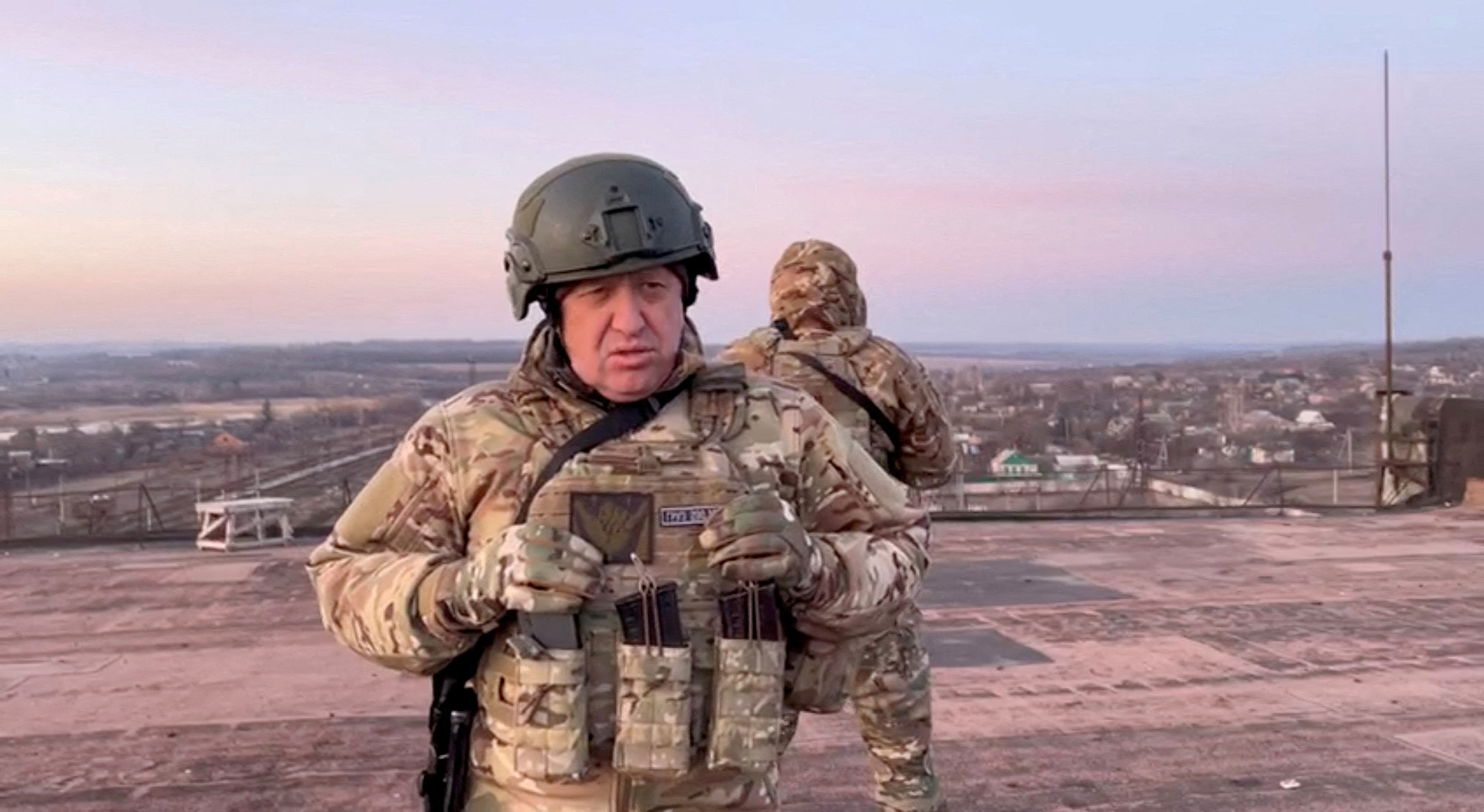 Yevgeny Prigozhin, founder of Russia's Wagner mercenary force, in Paraskoviivka, Ukraine, in this still image from an undated video released on March 3.