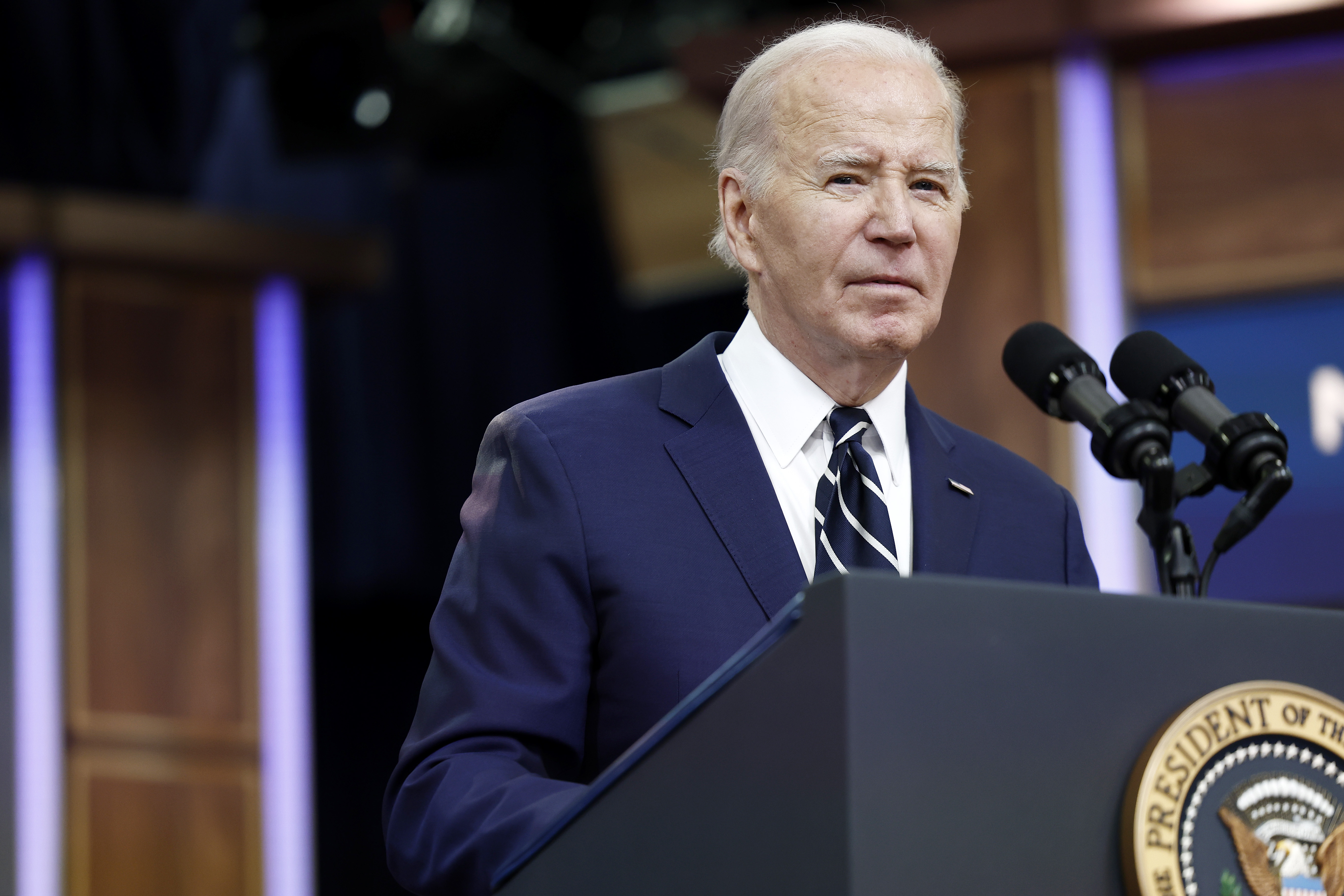 President Joe Biden gives remarks in Washington, DC, on April 12.