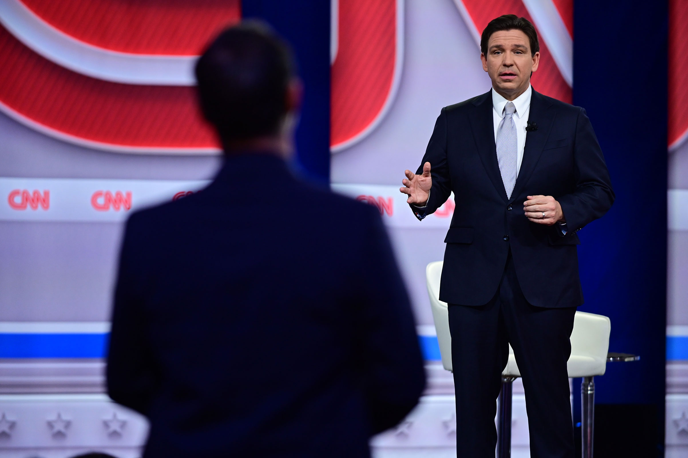 Florida Gov. Ron DeSantis participates in a CNN Republican Presidential Town Hall moderated by CNN’s Wolf Blitzer at New England College in Henniker, New Hampshire, on January 16, 2024.