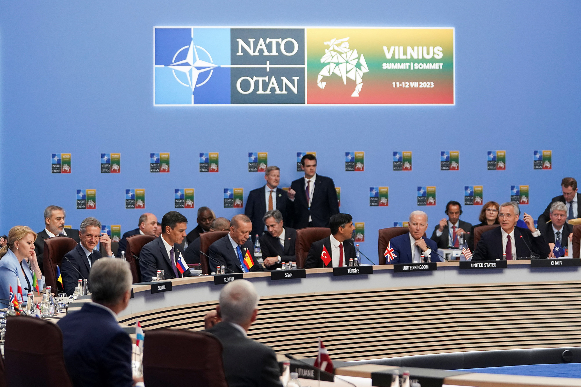 NATO leaders attend the Meeting of the North Atlantic Council at the level of Heads of State and Government, at the NATO summit in Vilnius, Lithuania, on July 11.