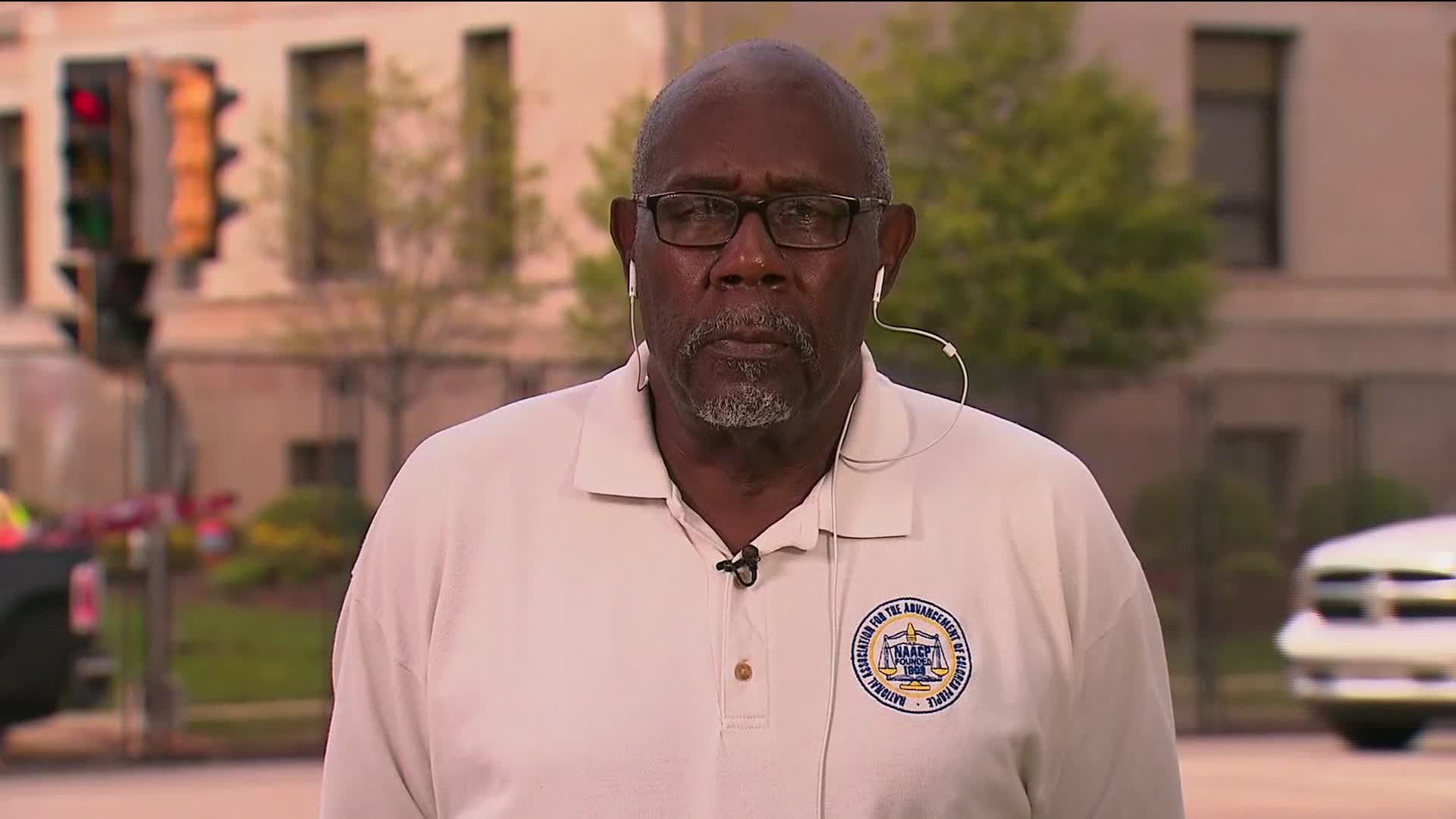 Wendell Harris, the president of the Wisconsin branch of the NAACP, speaks during an interview on August 25.