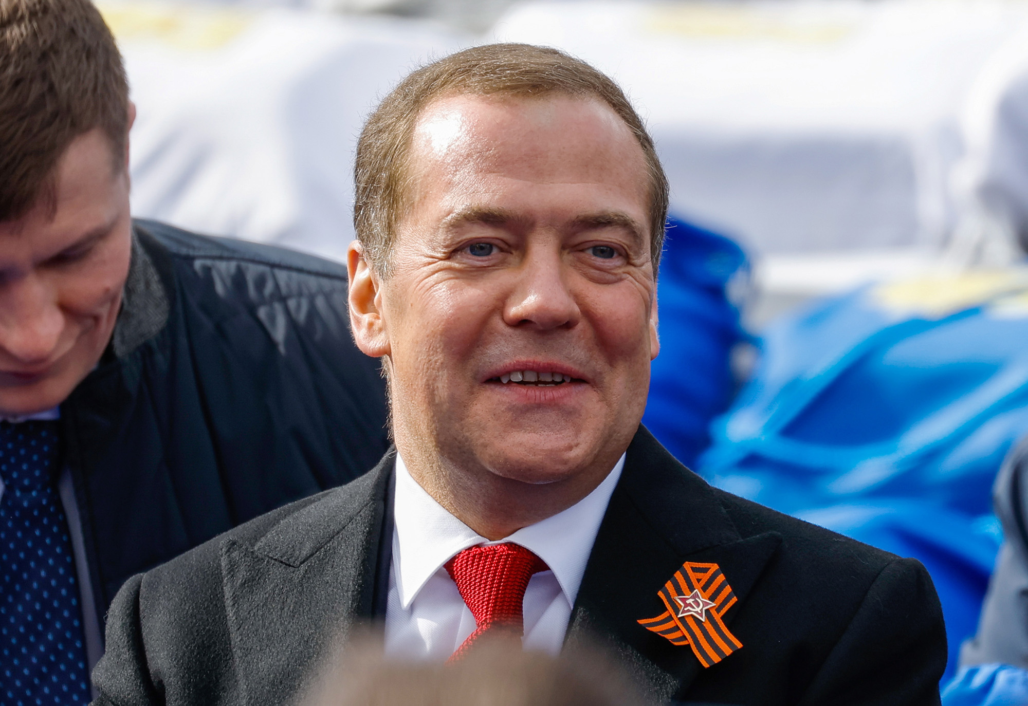 Dmitry Medvedev attends a military parade on Victory Day in Red Square, Moscow, Russia, on May 9.