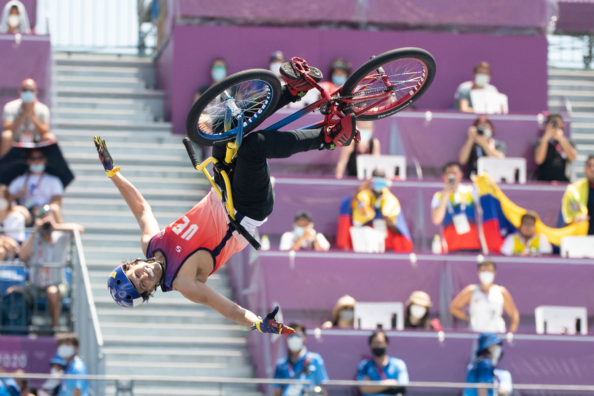 Daniel Dhers competes in the Cycling BMX Freestyle final on August 1.