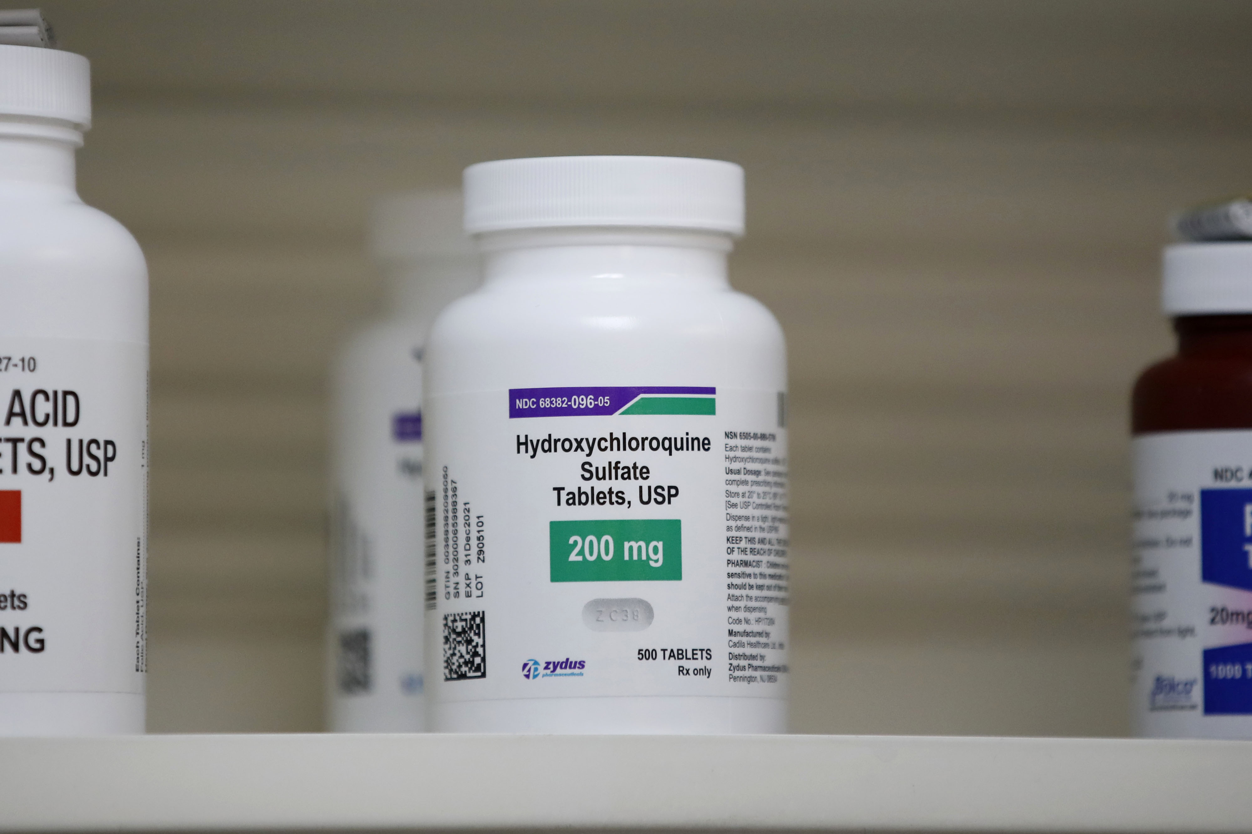 Hydroxychloroquine sits on a shelf at a pharmacy in Provo, Utah, on May 20.