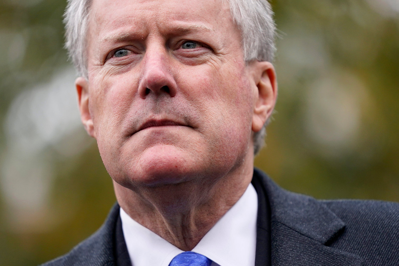 Former White House chief of staff Mark Meadows speaks with reporters outside the White House, Oct. 26, 2020, in Washington. (Patrick Semansky/AP)