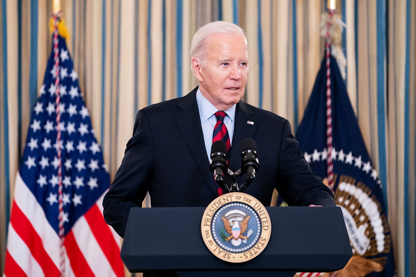 US President Joe Biden speaks during a meeting at the White House on March 5 in Washington, DC.