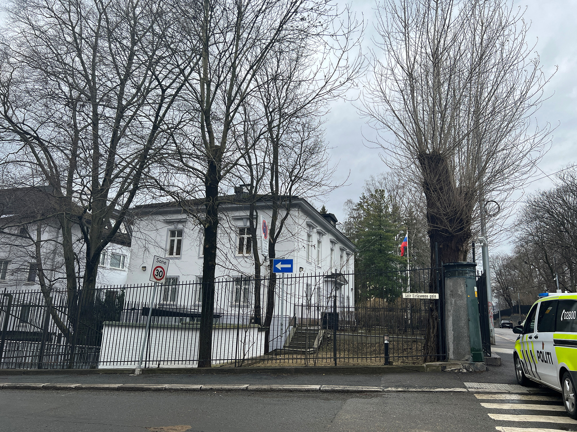 Russia's embassy in Oslo, Norway, on April 13.