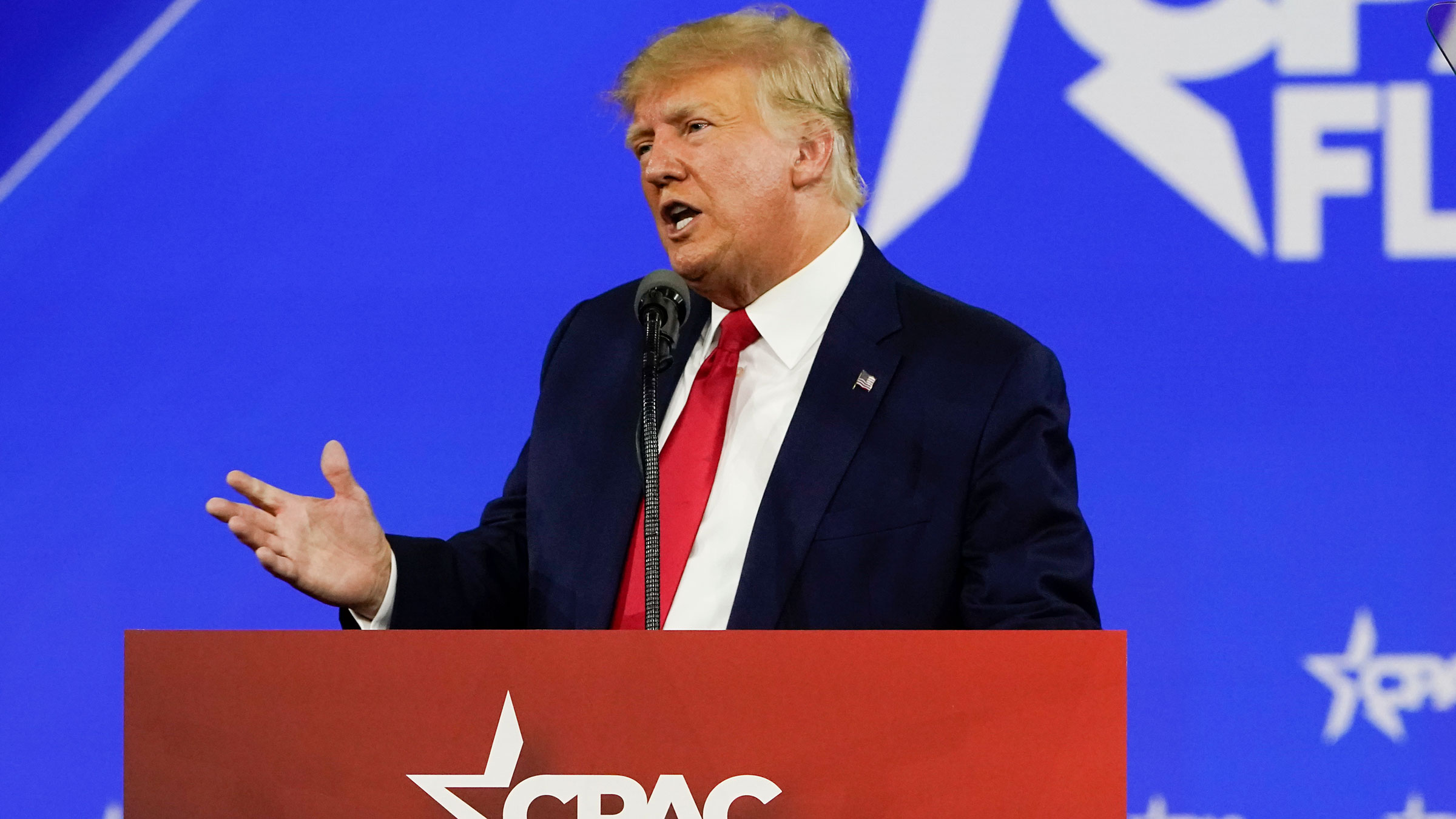 Former US President Donald Trump speaks at the Conservative Political Action Conference on Saturday.