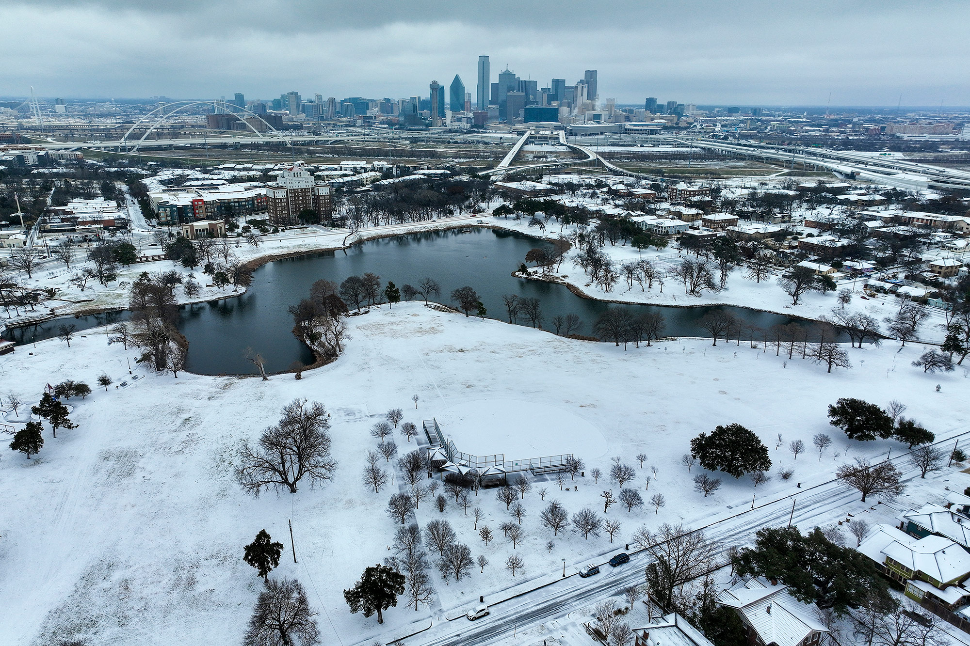 Snow blankets the ground in Dallas, on January 31.