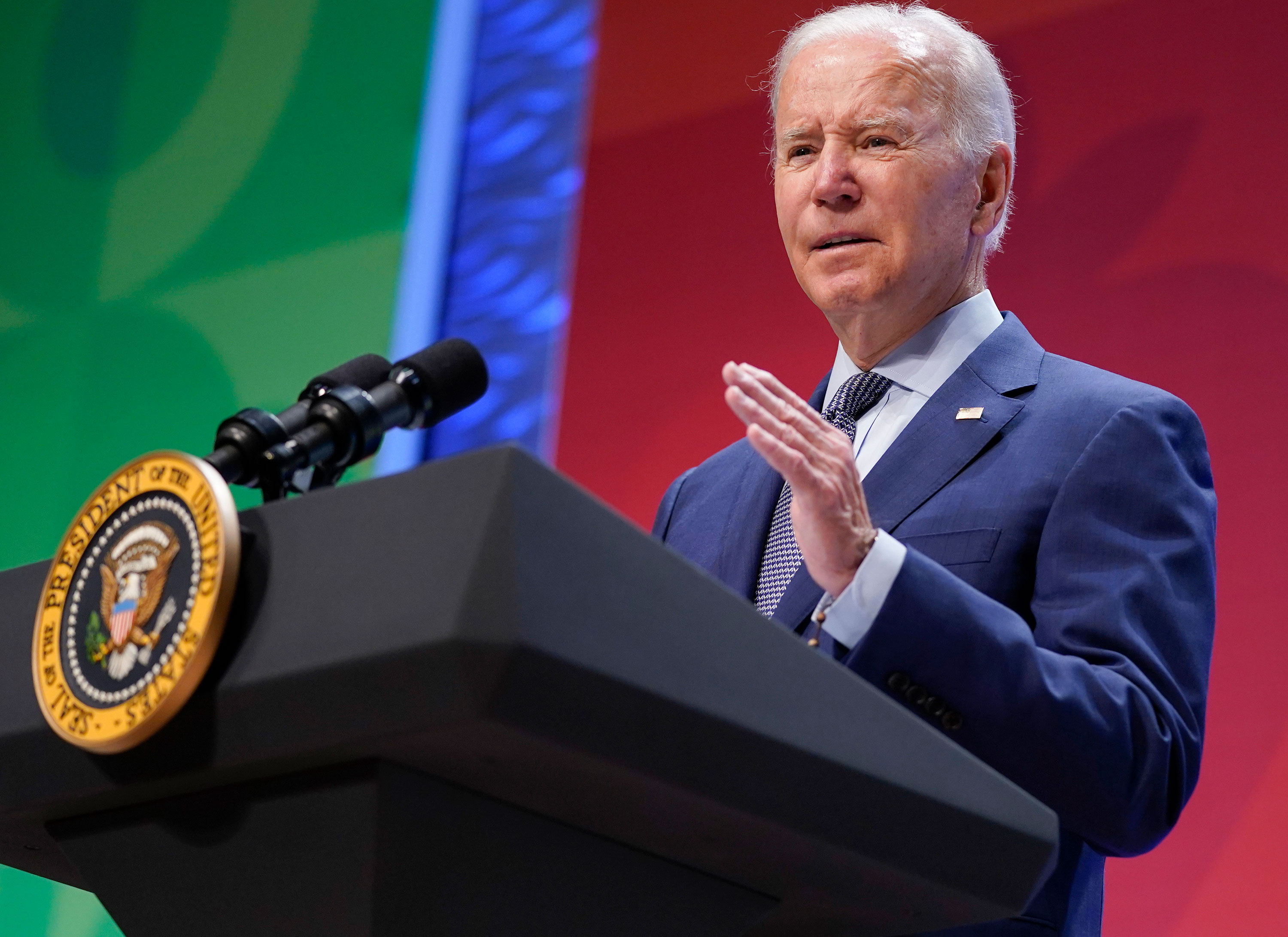 President Joe Biden speaks during the White House Conference on Hunger, Nutrition, and Health, at the Ronald Reagan Building in Washington, DC, on Wednesday.