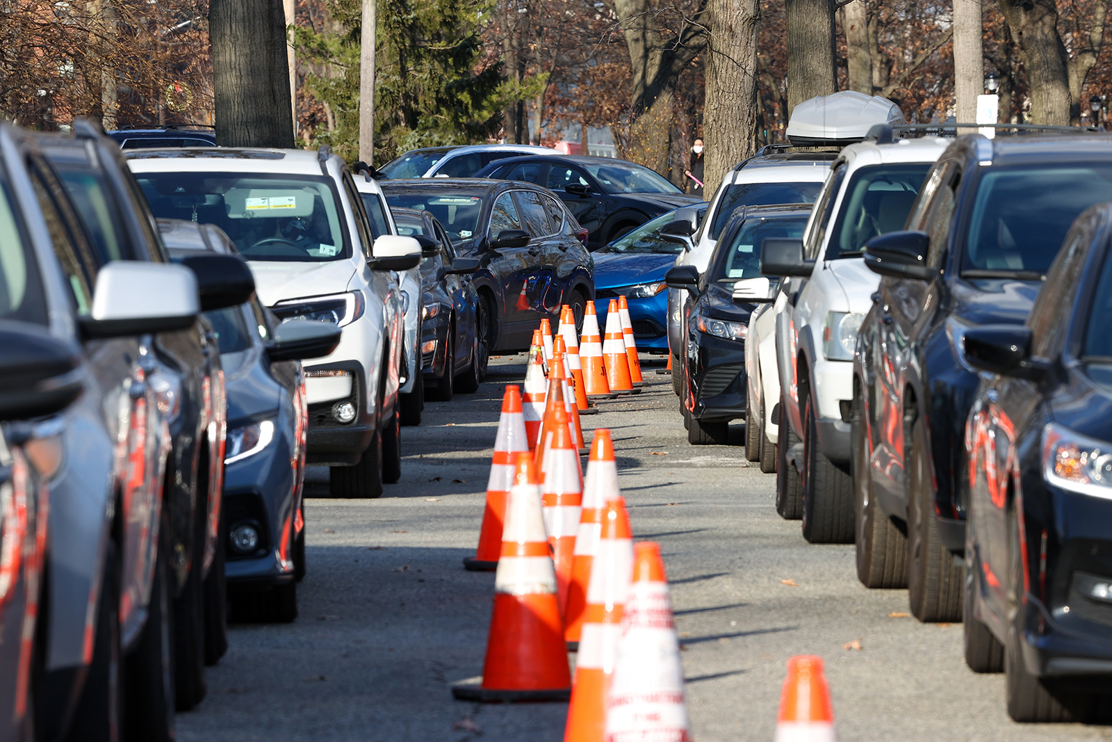 Cars line up at a drive-through Covid-19 testing center in North Bergen, New Jersey, on December 22.