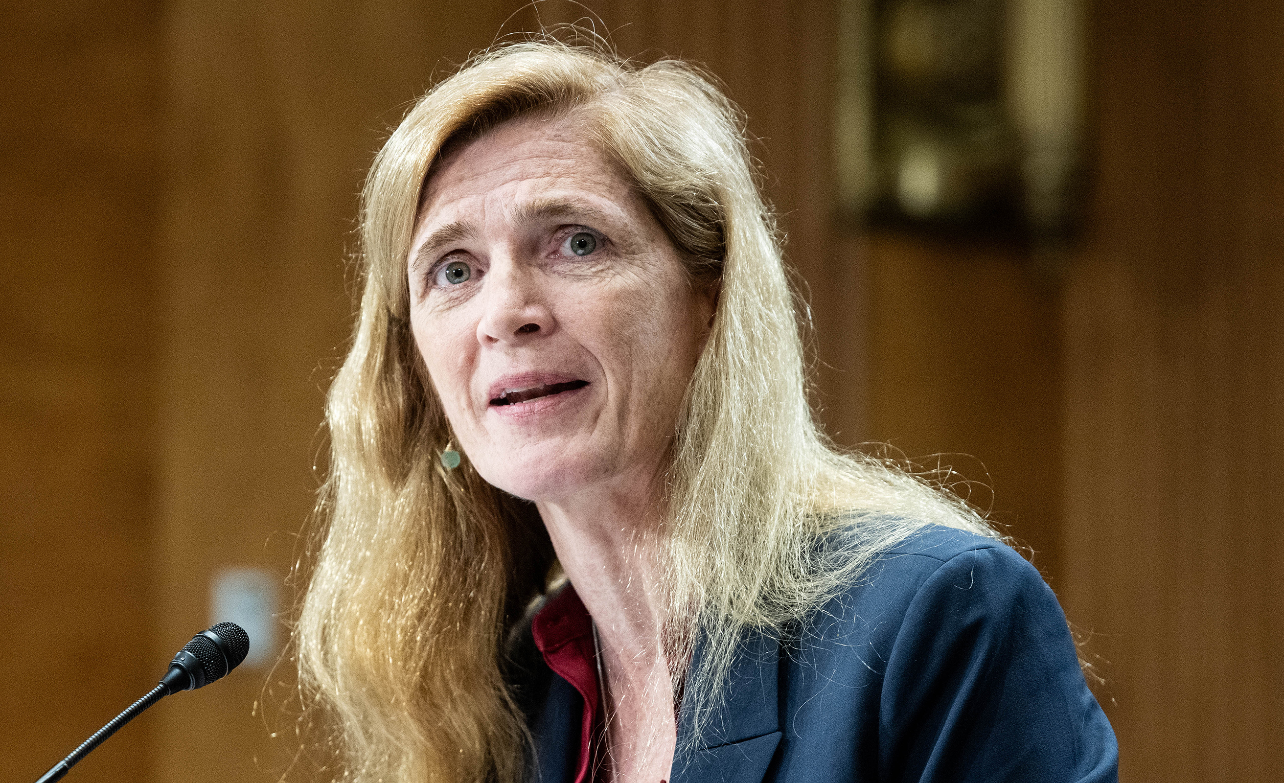 Samantha Power, Administrator, U.S. Agency for International Development (USAID), speaking at a hearing of the Senate Foreign Affairs committee at the U.S. Capitol on April 10.