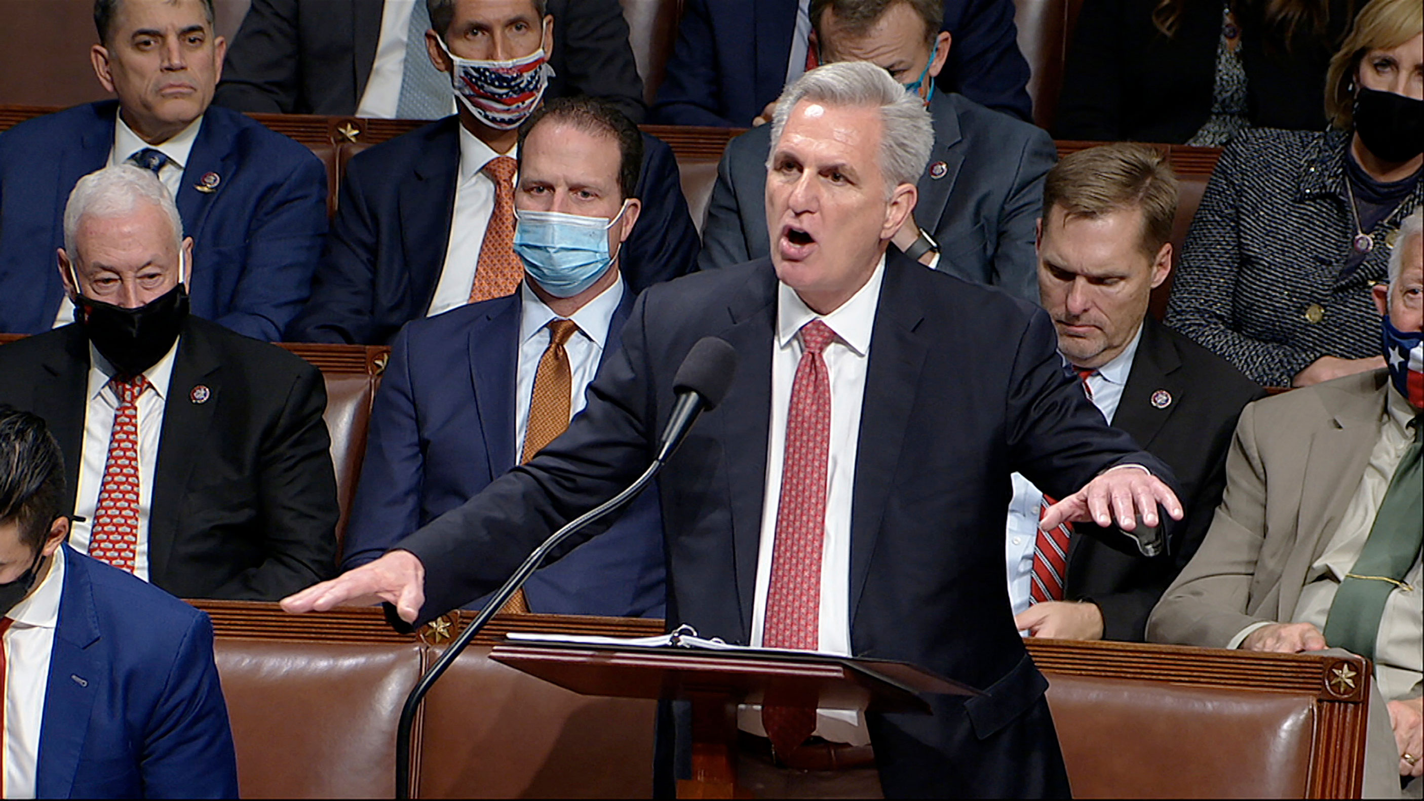 House Minority Leader Kevin McCarthy speaks on the House floor at the Capitol on November 18.