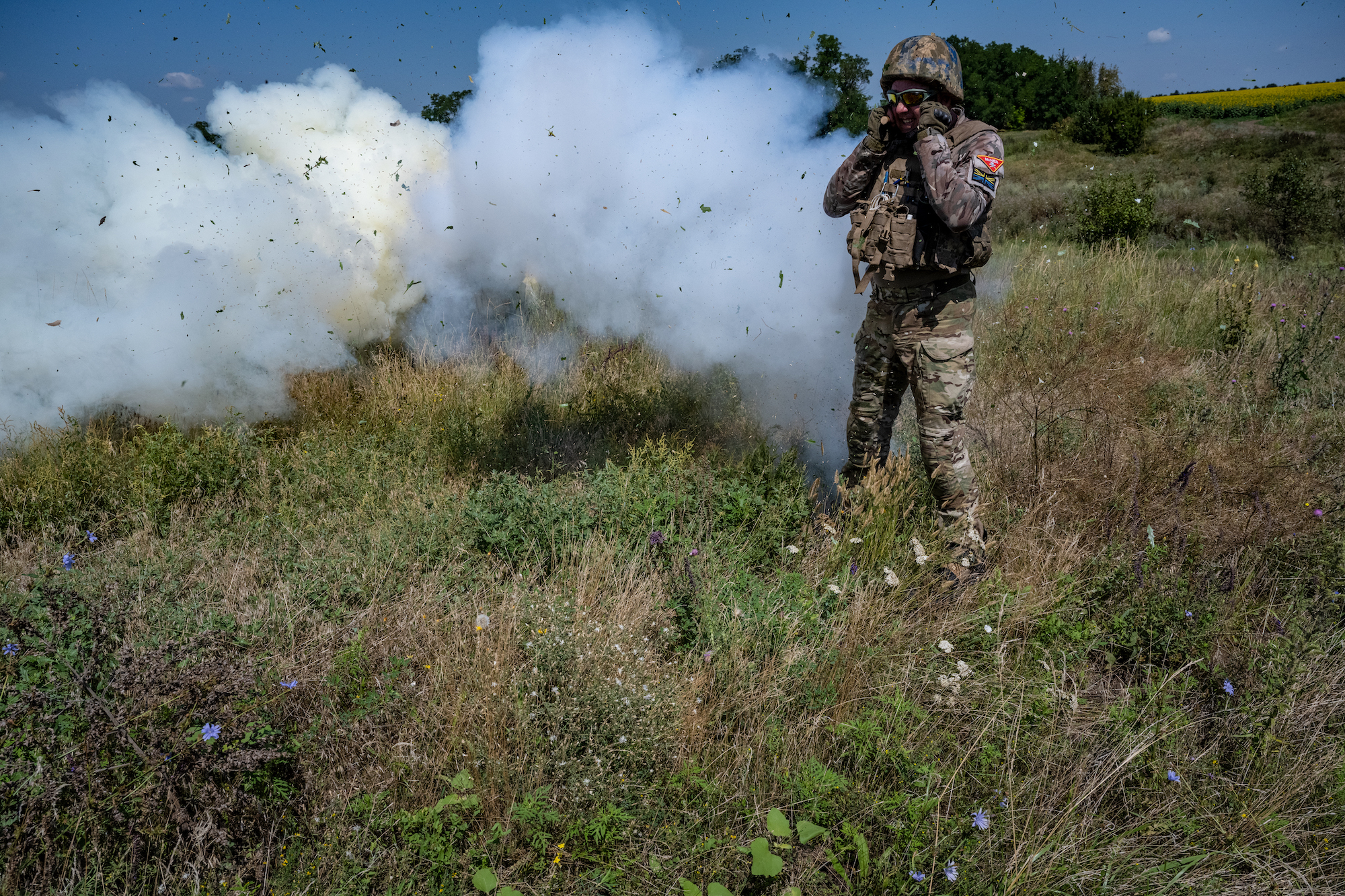Ukrainian soldiers undergo training in the Zaporizhzhia region, on Wednesday.