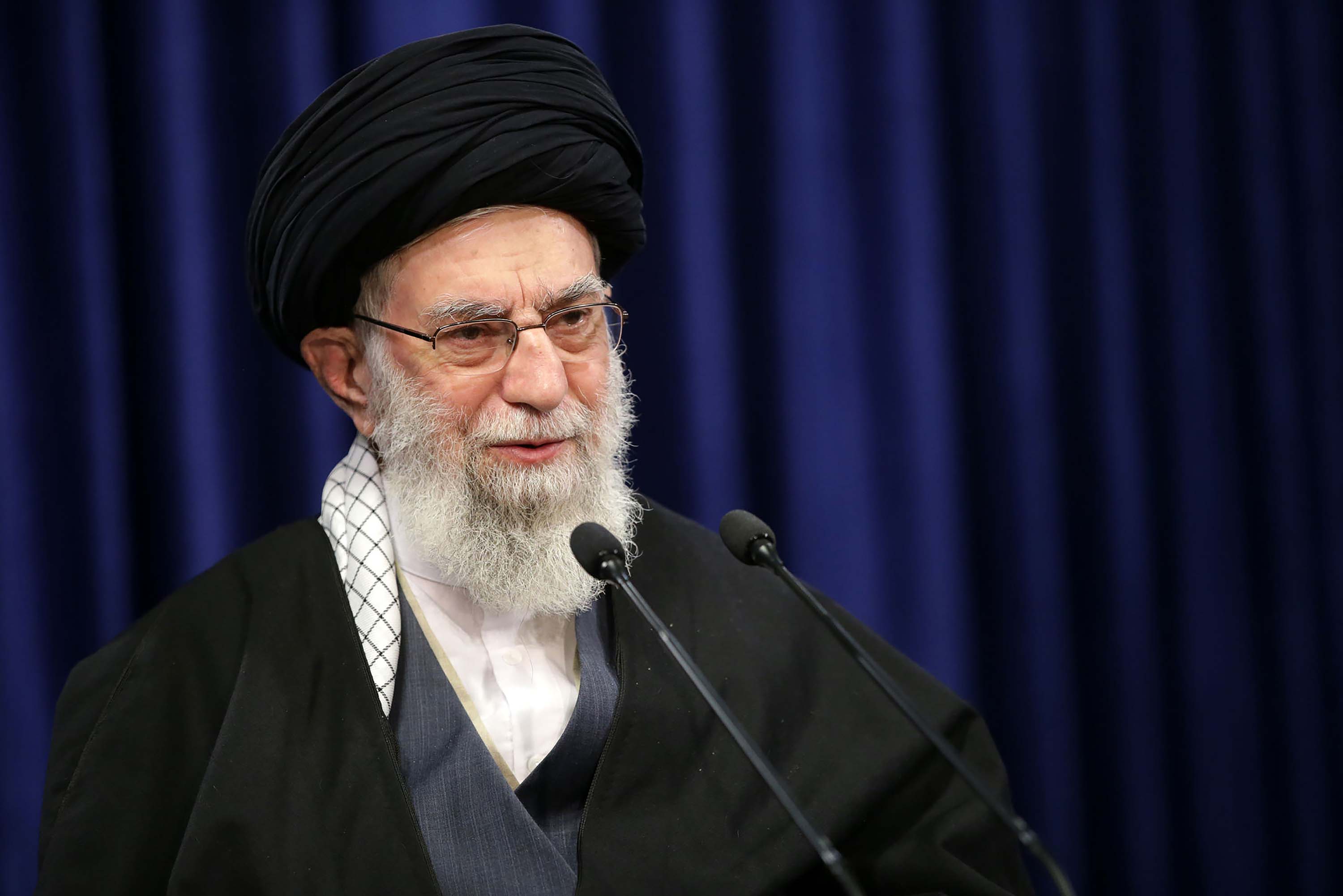 Iran's Supreme Leader Ayatollah Ali Khamenei addresses the nation in a televised speech in Tehran, Iran, on Friday, January 8. 