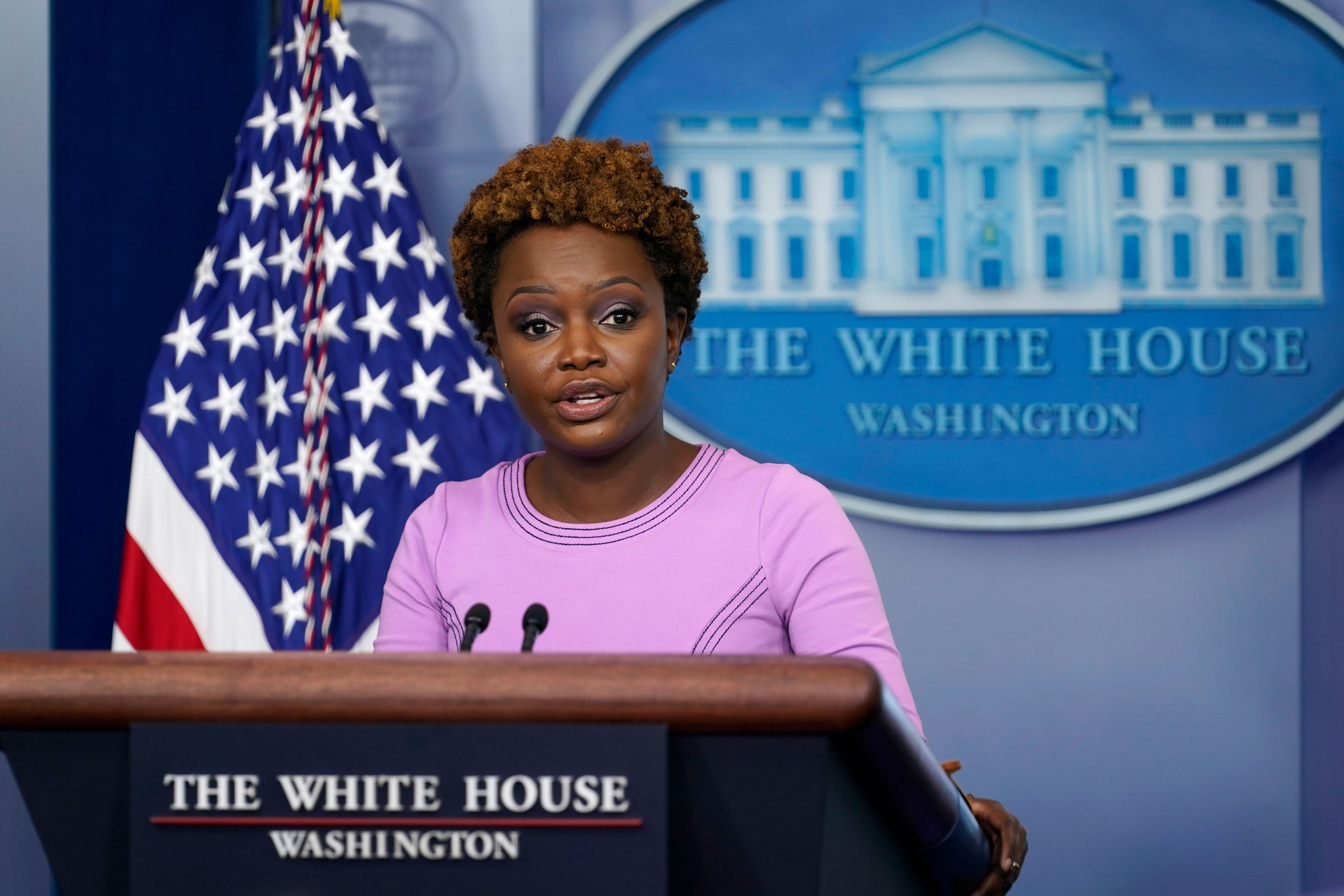 White House principal deputy press secretary Karine Jean-Pierre speaks during a briefing at the White House on October 21.