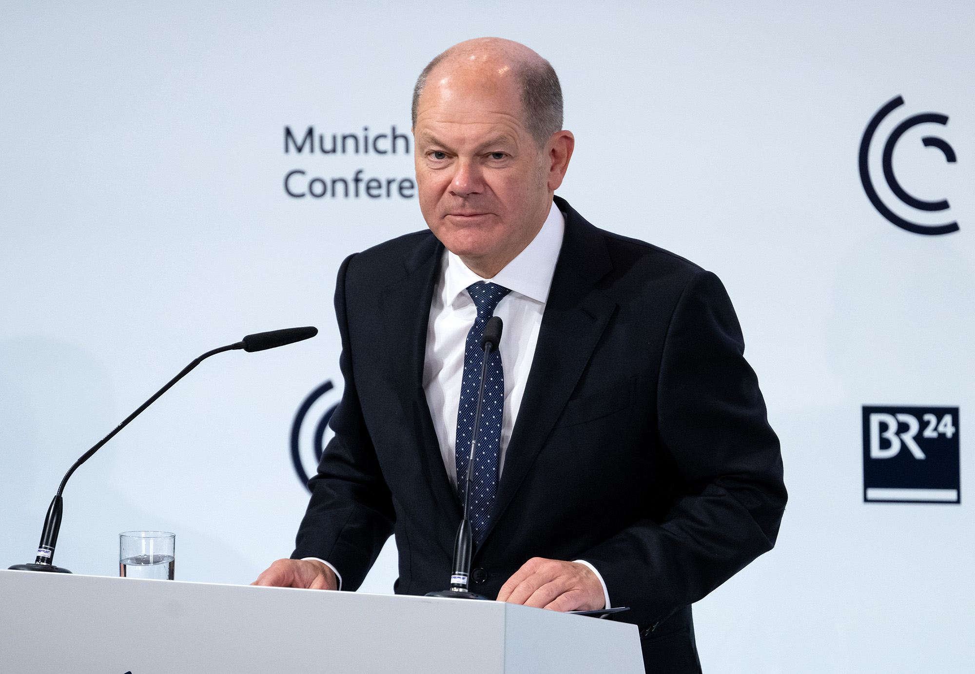 German Chancellor Olaf Scholz speaks at the 59th Munich Security Conference on February 17, in Munich, Germany.