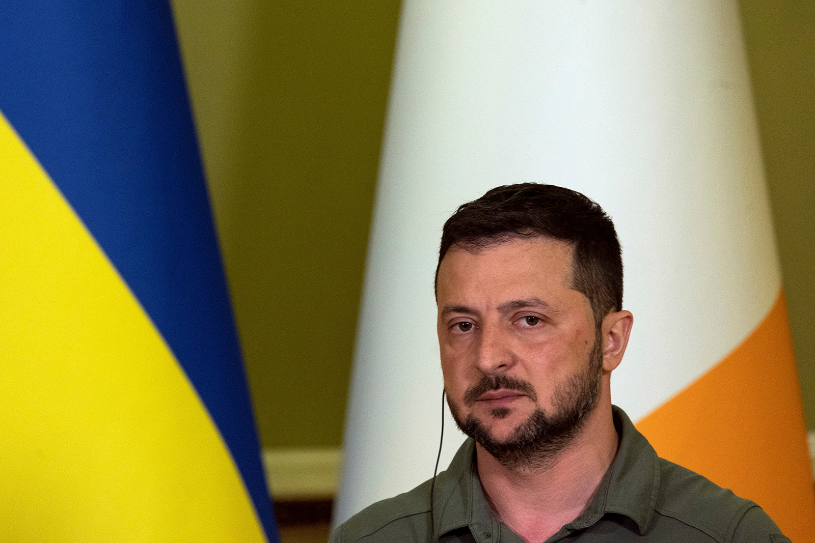 Volodymyr Zelensky speaks during a news briefing in Kyiv, Ukraine on July 19.