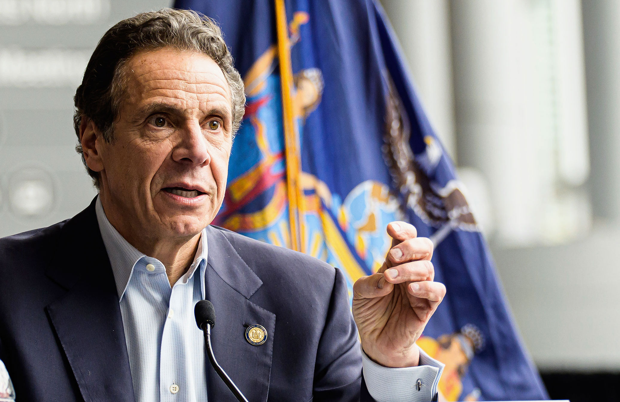 Gov. Andrew Cuomo speaks at a news conference on March 30 at the Javits Center in New York, which is being used as a temporary hospital.