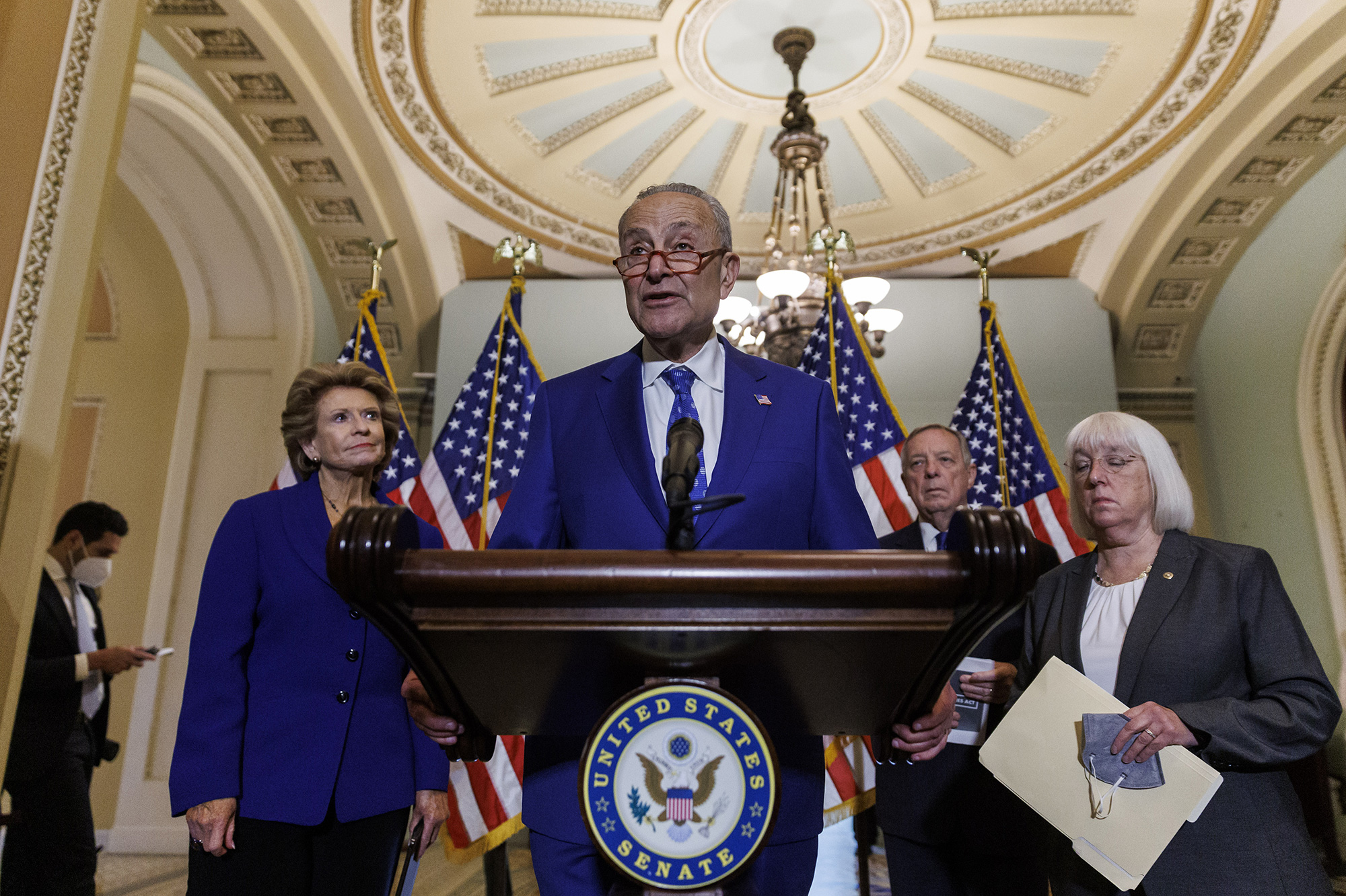 Senate Majority Leader Chuck Schumer speaks at the U.S. Capitol on Wednesday, June 22.