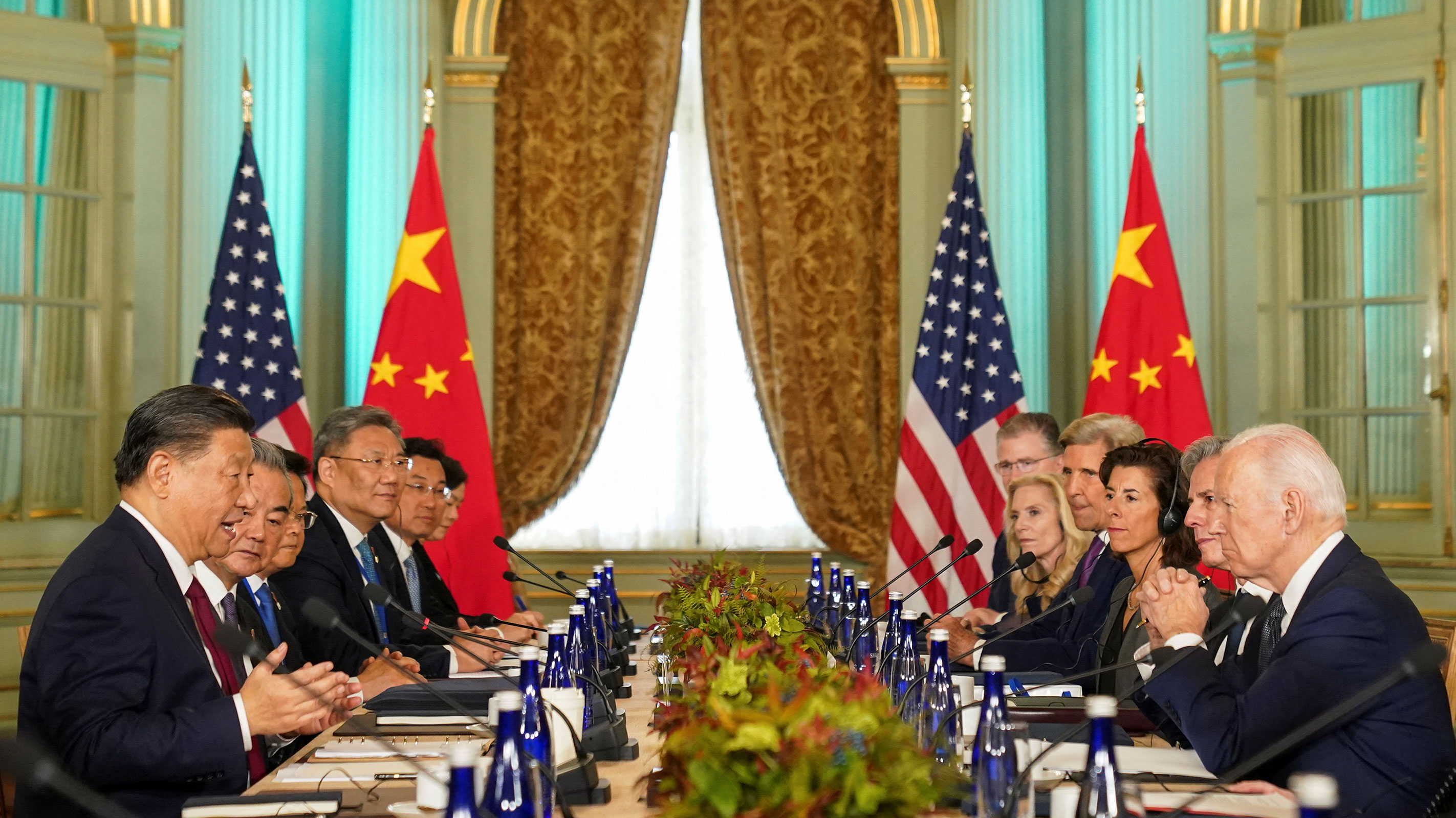 President Joe Biden and Chinese President Xi Jinping attend a bilateral meeting at Filoli estate on the sidelines of the APEC summit, in Woodside, California, on November 15.