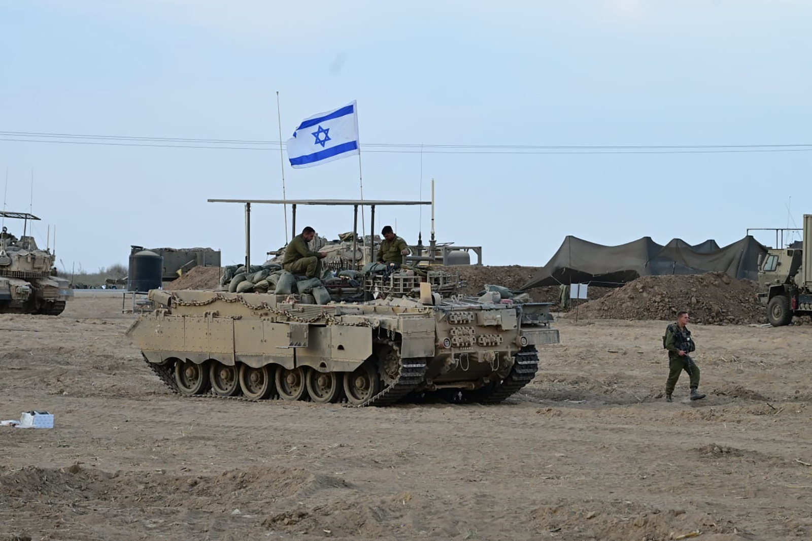 Israeli soldiers are seen mustering near Gaza on October 29.