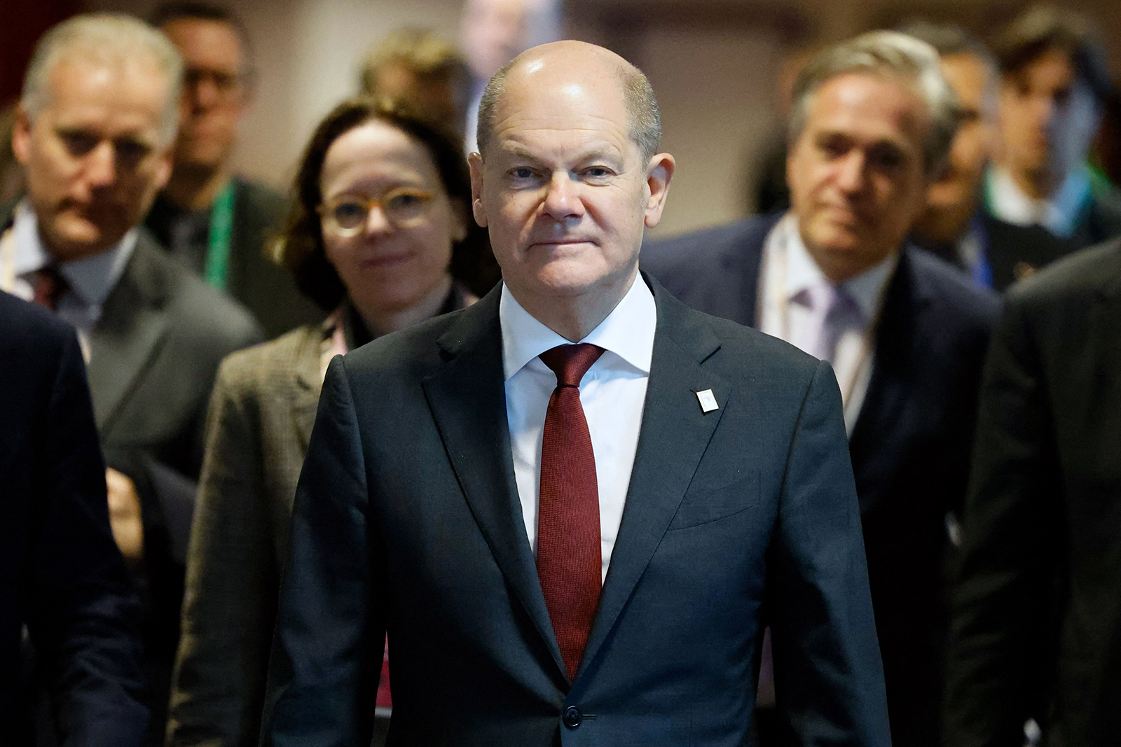 Germany's Chancellor Olaf Scholz leaves after a EU Summit at the EU headquarters, in Brussels, Belgium, on March 24.