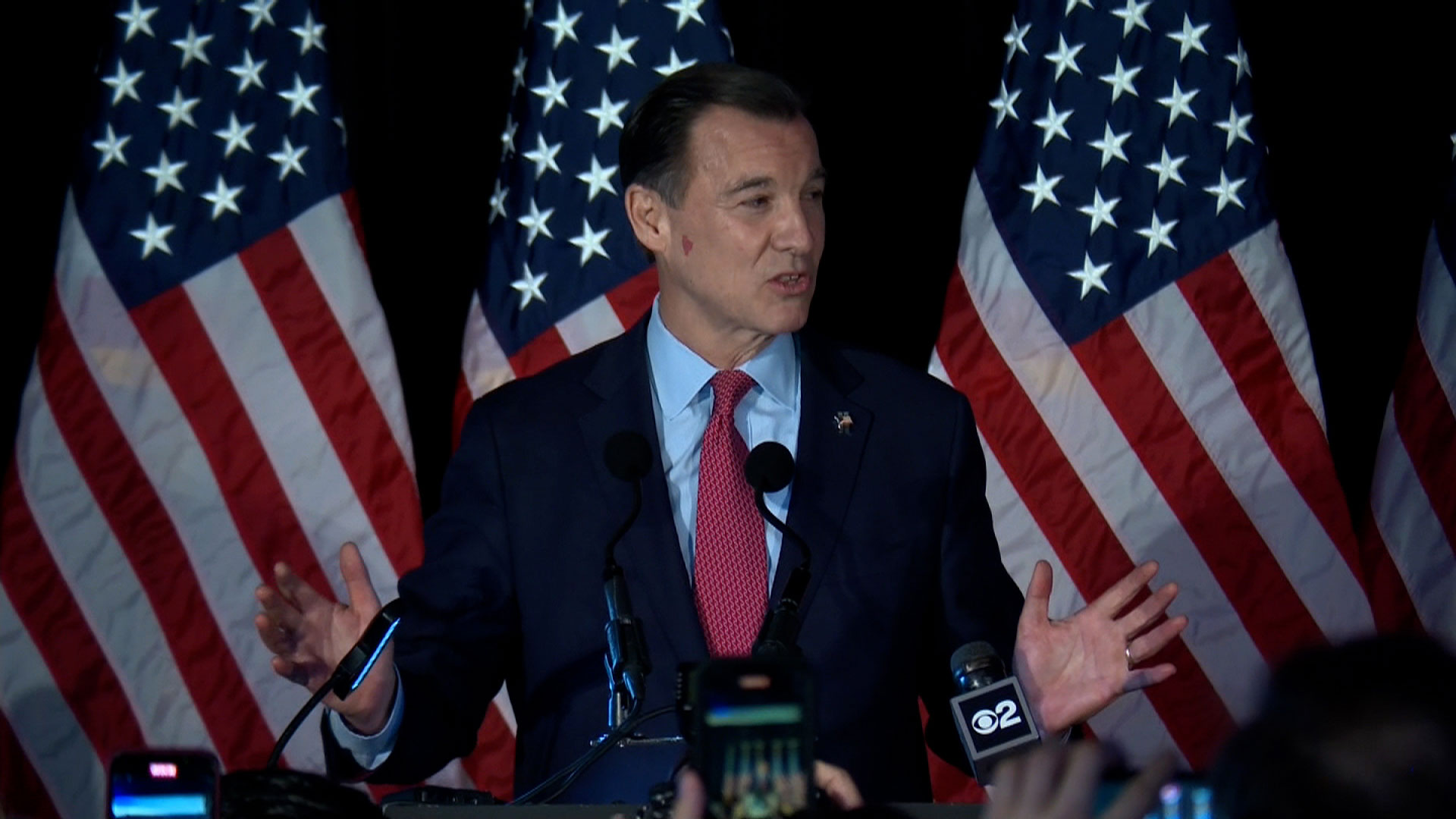 Tom Suozzi speaks in Woodbury, New York, on Tuesday.