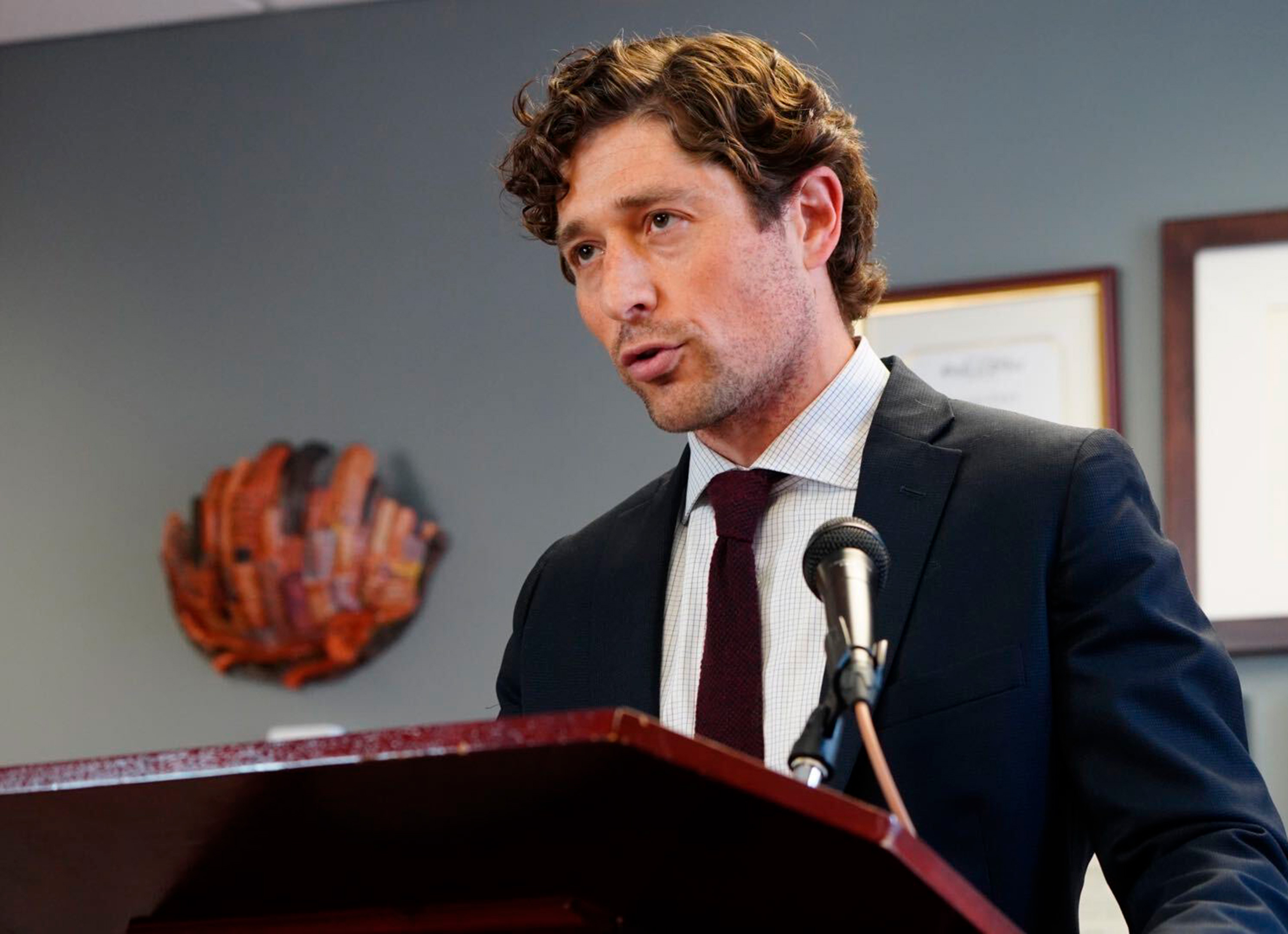 Minneapolis Mayor Jacob Frey speaks during a news conference on May 27 at City Hall in Minneapolis. 
