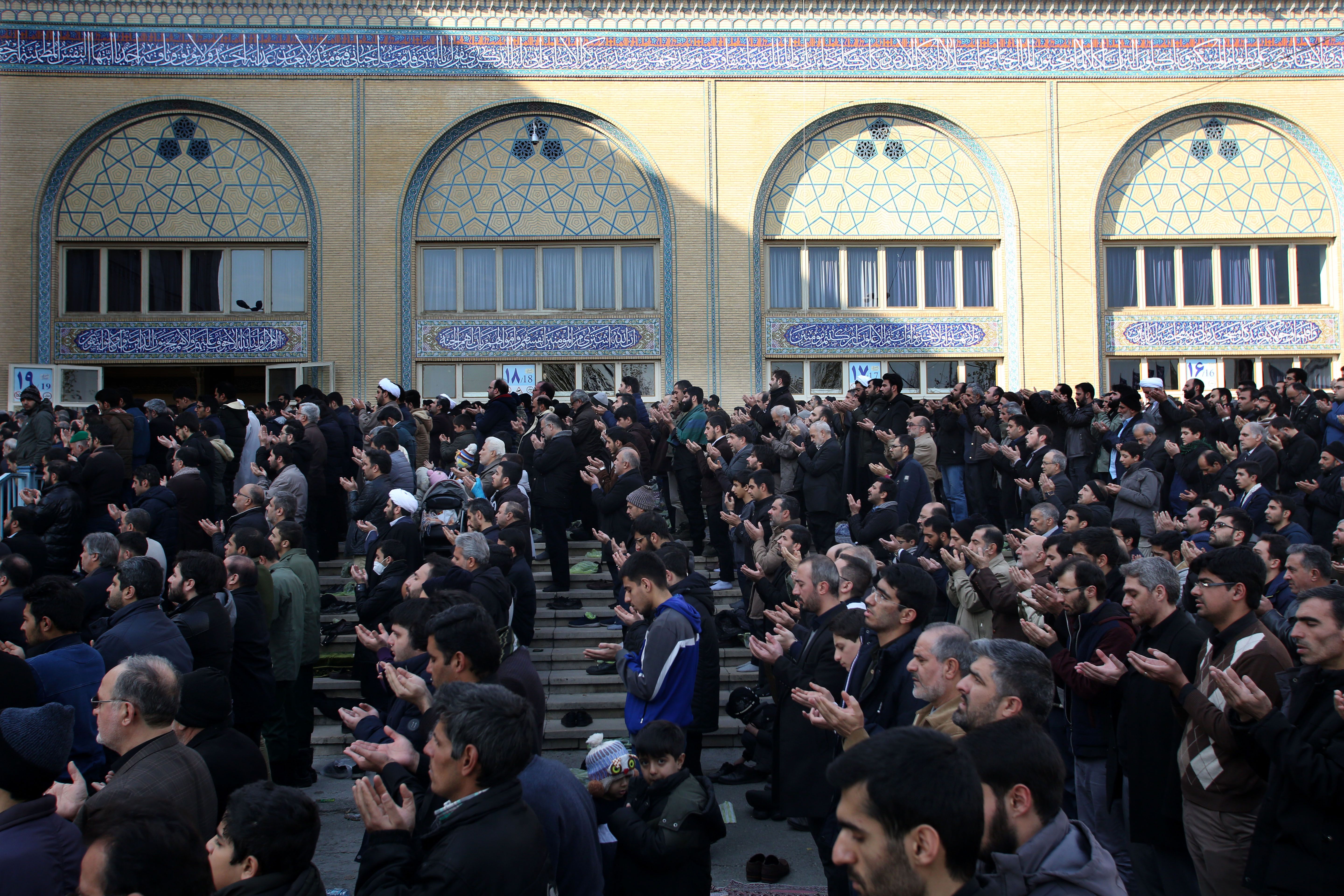 Iranian worshipers attend a mourning prayer for Qasem Soleimani in Iran's capital Tehran on January 3.