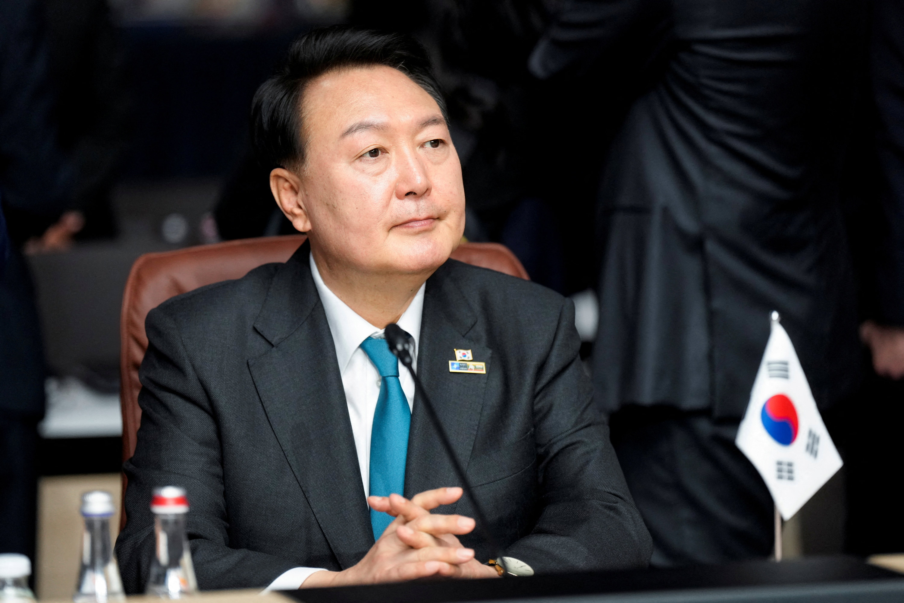 Yoon Suk Yeol, President of South Korea, attends a meeting of the North Atlantic Council during a NATO leaders summit in Vilnius, Lithuania, on July 12, 2023.