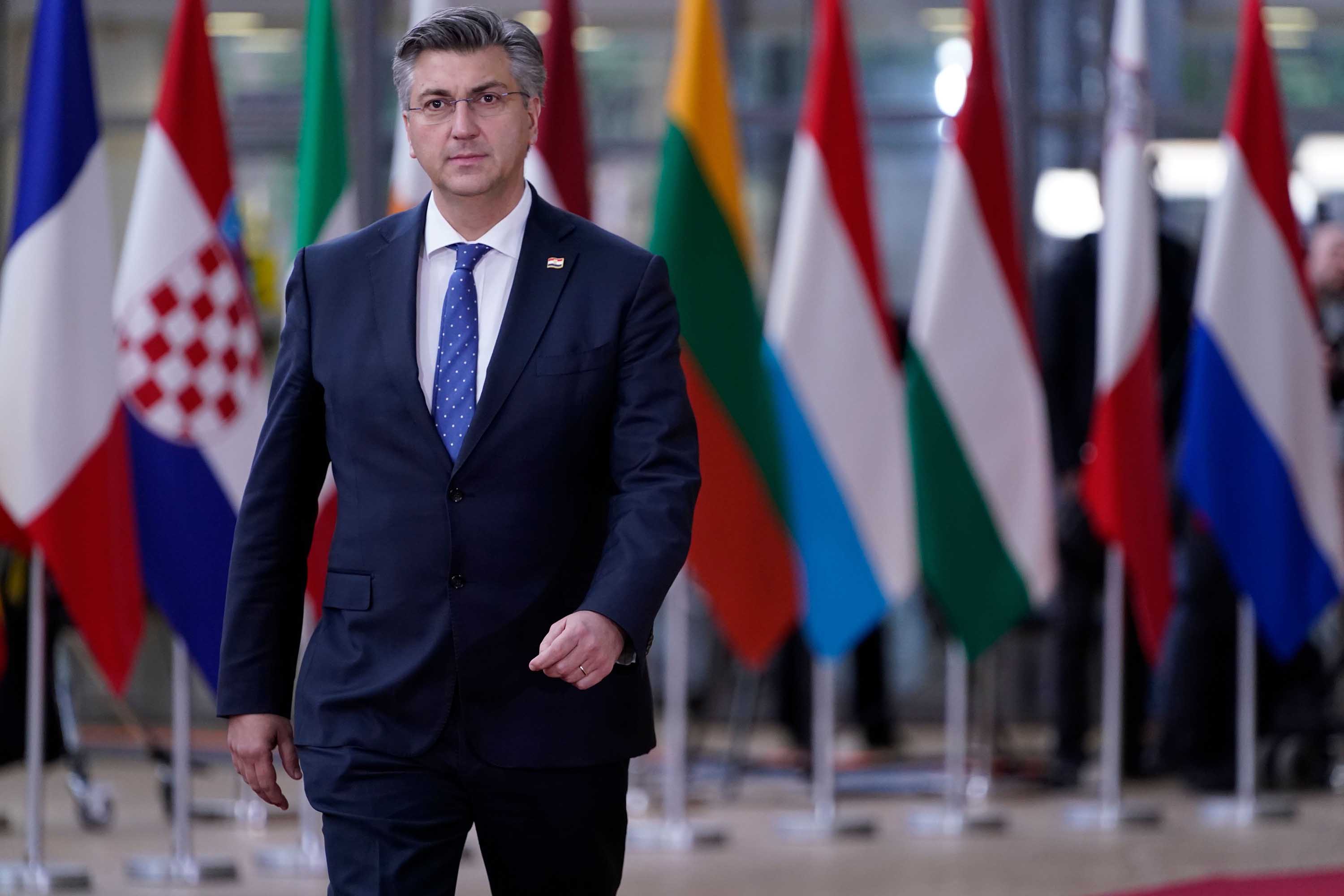 Croatia's Prime Minister Andrej Plenkovic arrives for a special European Council summit in Brussels, Belgium on February 20.