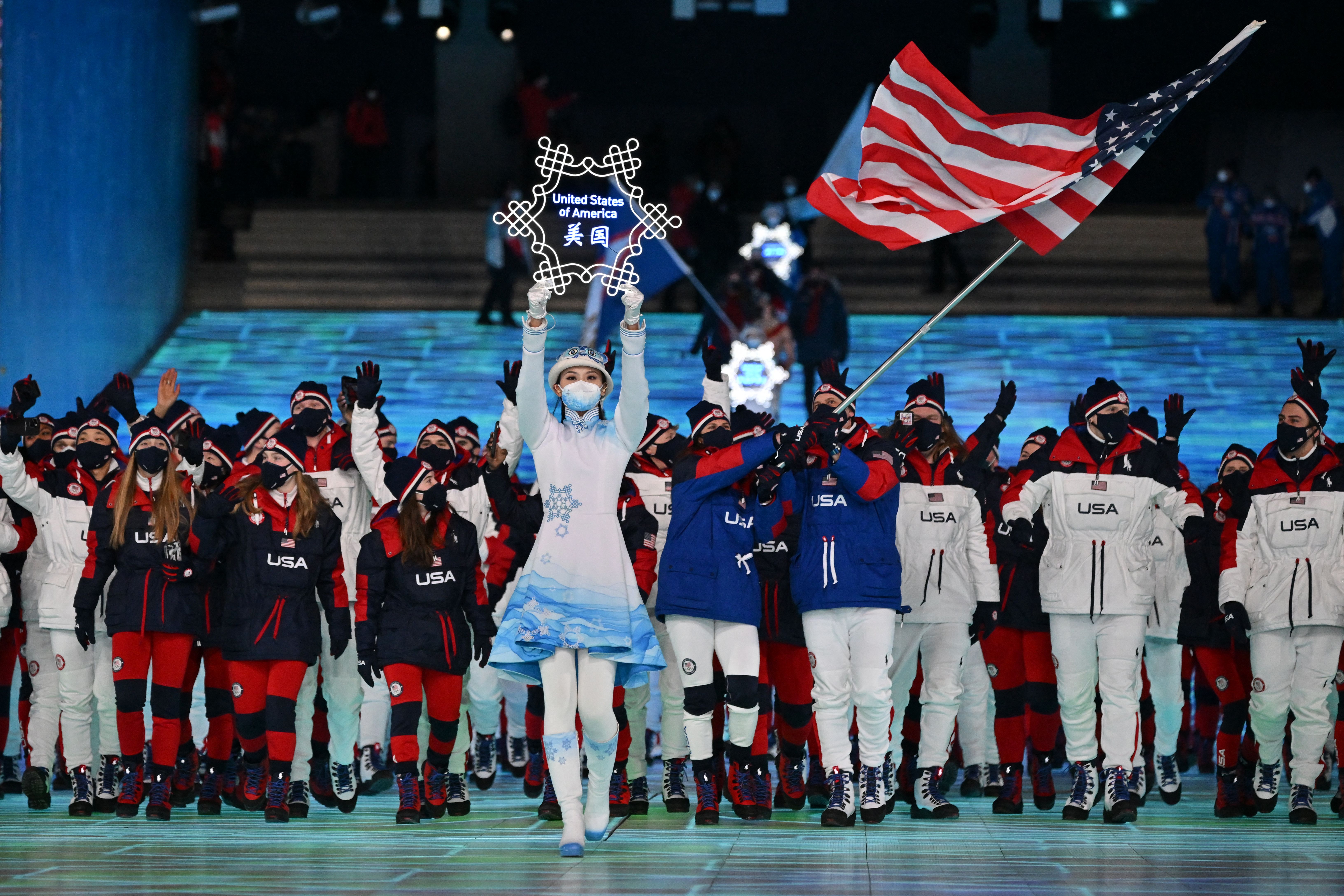 Members of the United States Olympic Team take part in the parade of nations during the Opening Ceremony.