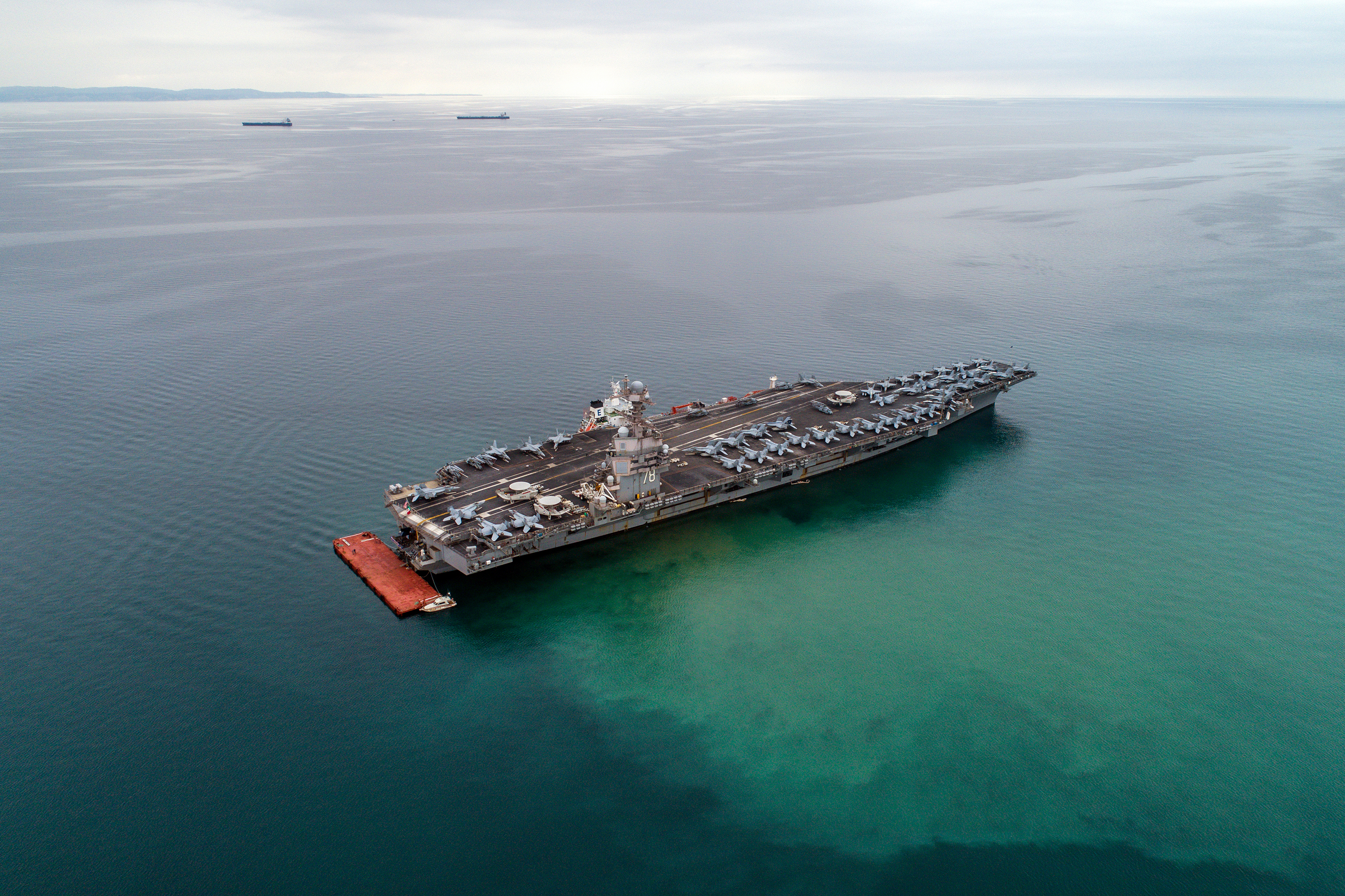 The USS Gerald R. Ford is seen anchored in the Gulf of Trieste in Italy on September 18. 